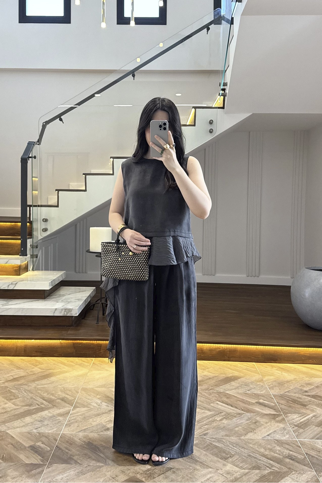 51391 GARNİLİ BLUZ PANTOLON TAKIM SİYAH