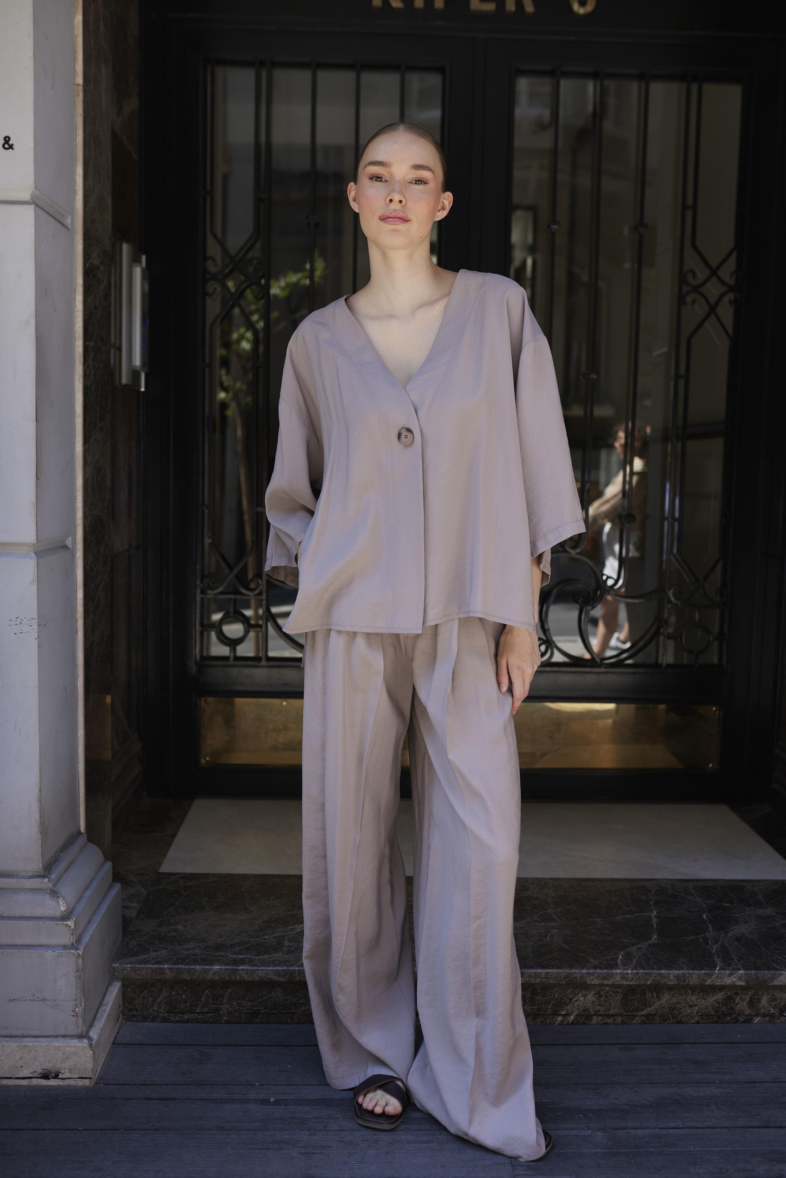 51173 BLUZ PANTOLON TAKIM VİZON