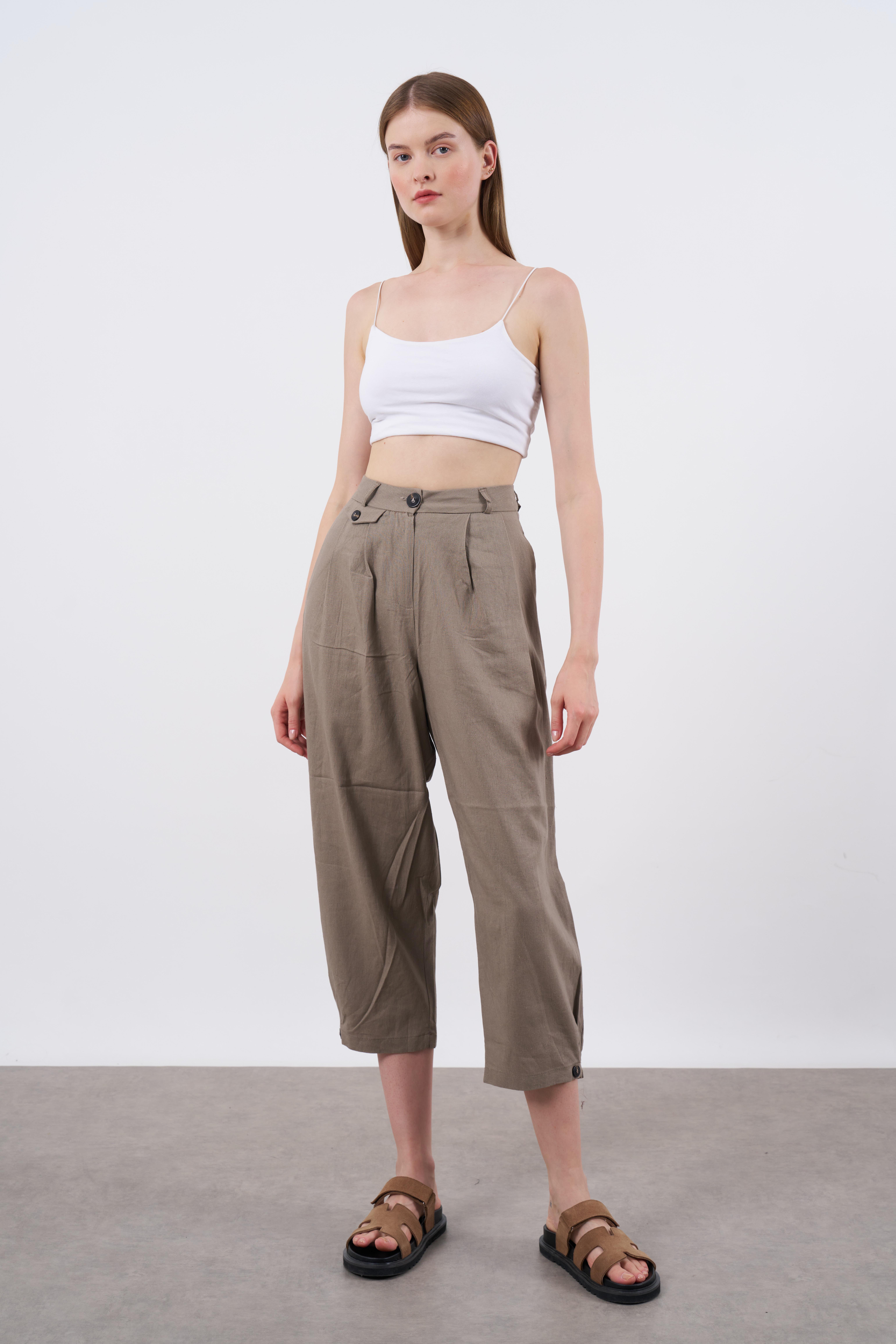 50976 KETEN PANTOLON KAHVE