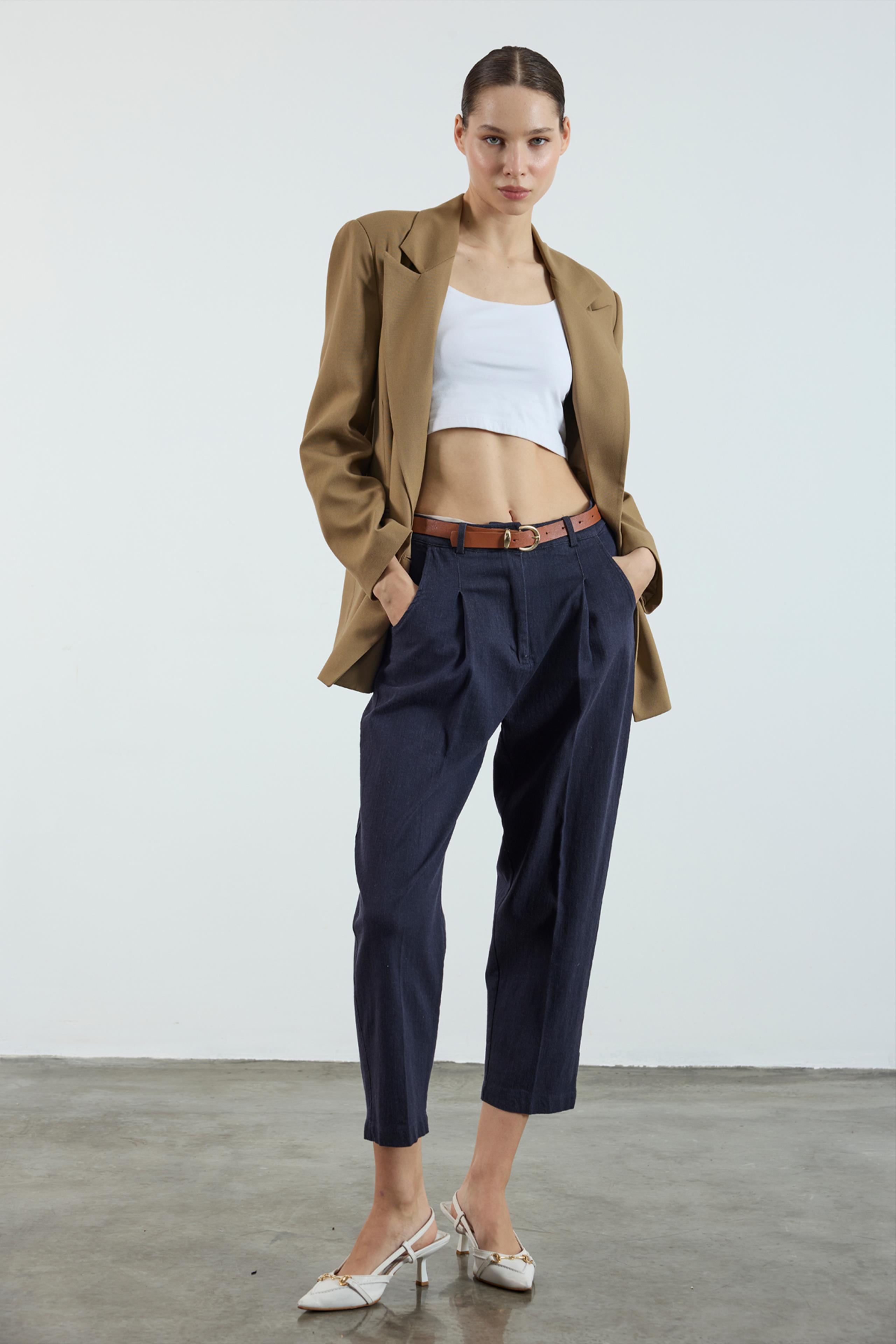 51088 KEMERLİ KOT PANTOLON LACİVERT