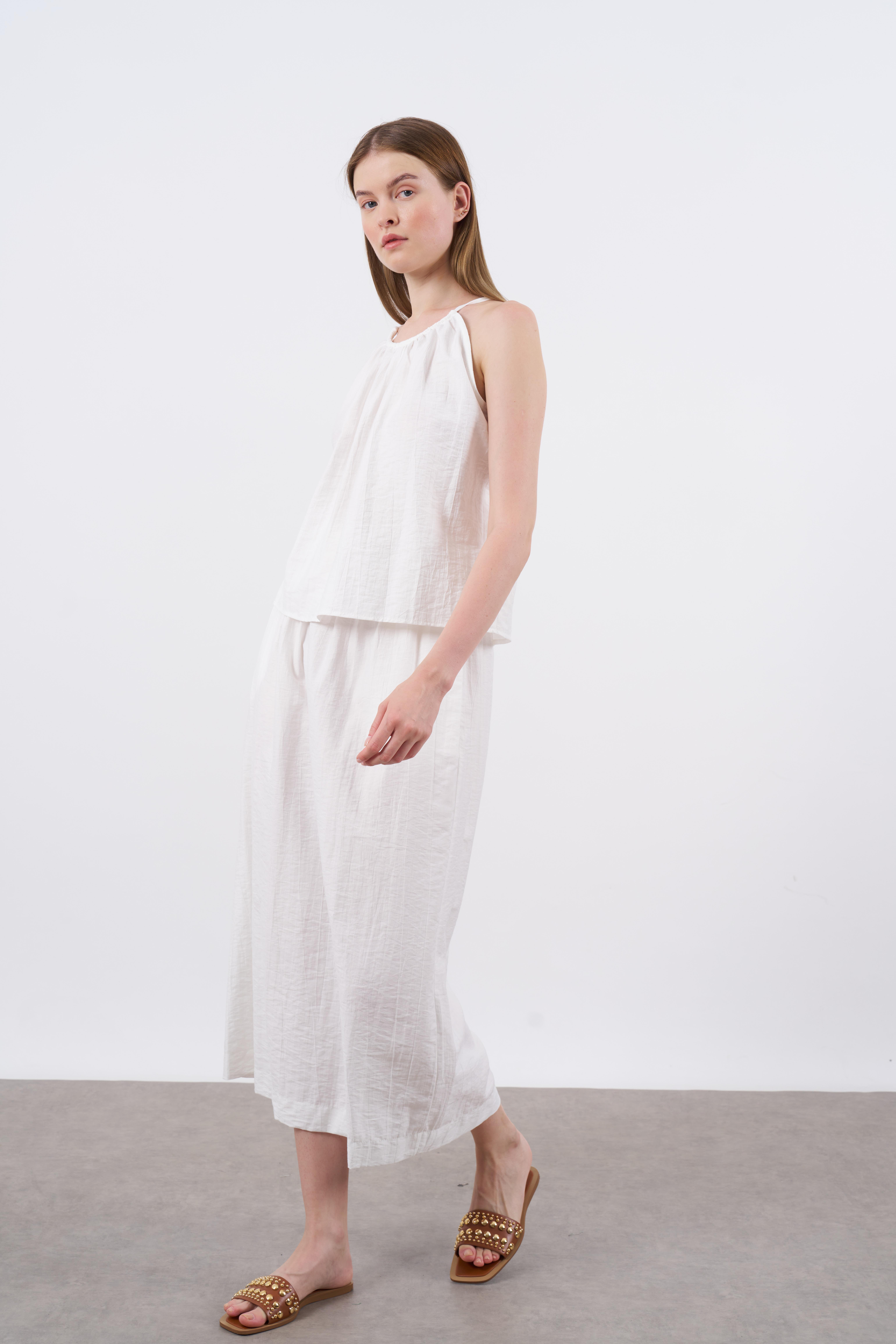 51055 ASKILI BLUZ ETEK TAKIM EKRU