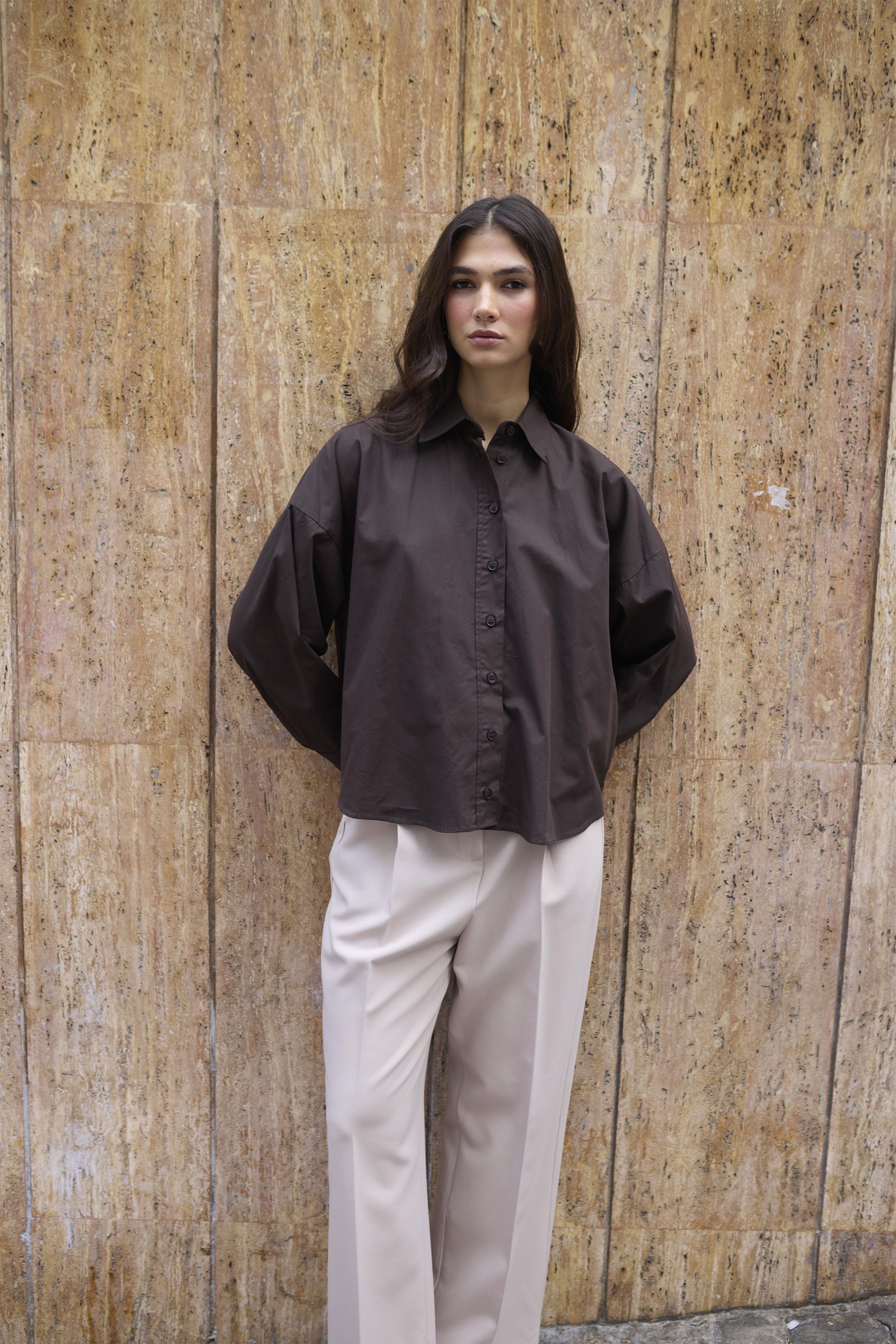 4992 ARKASI BÜZGÜLÜ GÖMLEK KAHVE