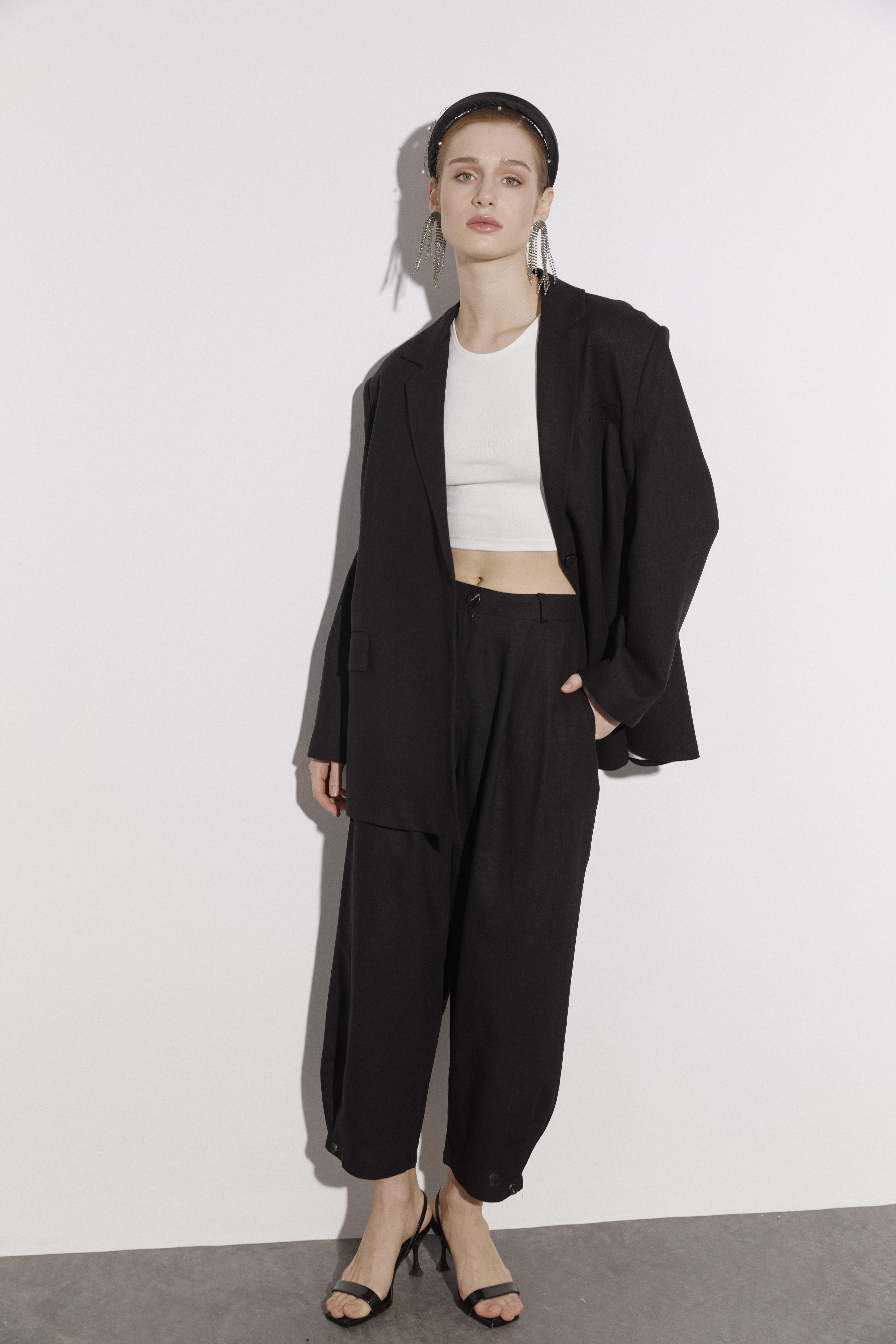 50976 KETEN PANTOLON SİYAH