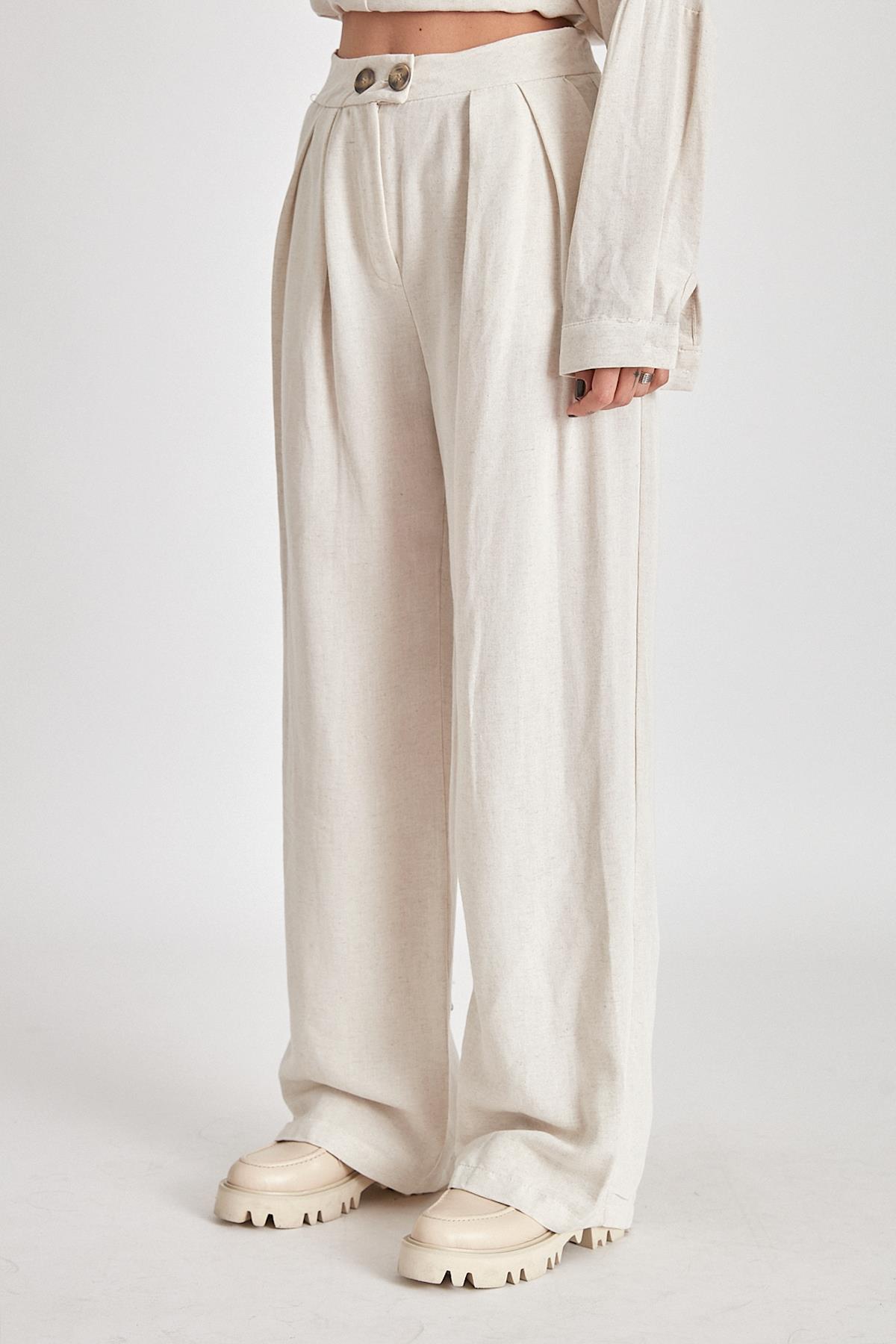 50467 VİSKON KETEN PANTOLON TAŞ