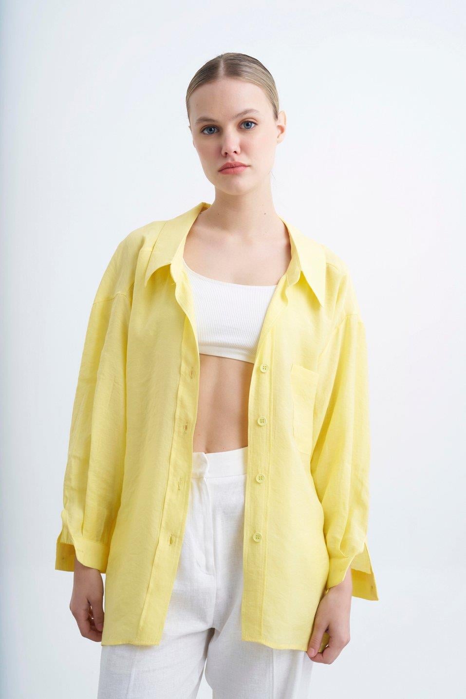 4612 DÜŞÜK OMUZLU OVERSİZE GÖMLEK SARI