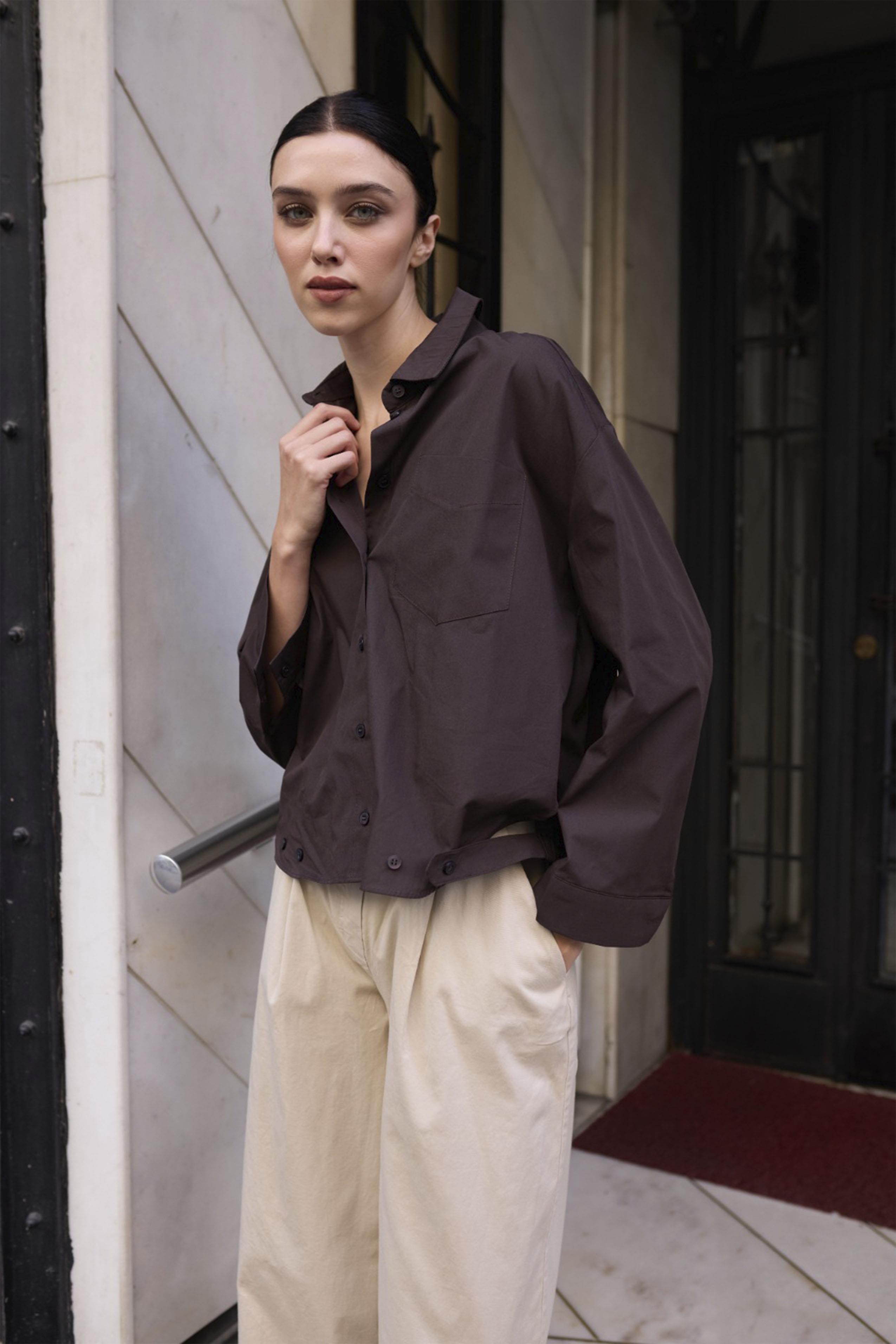 4993 POPLİN GÖMLEK KAHVE