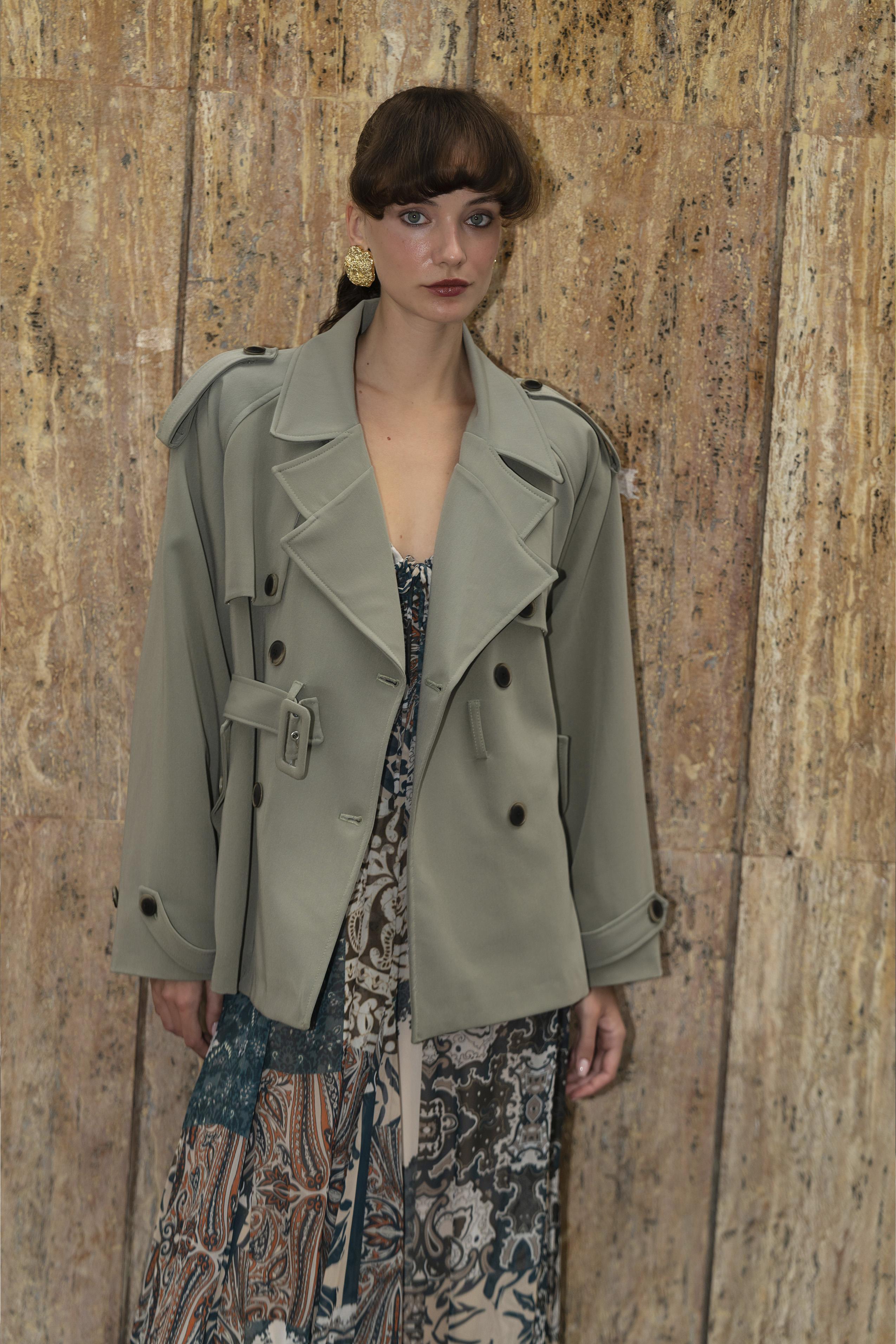 9587 ARA YAKALI TRENÇ HAKİ