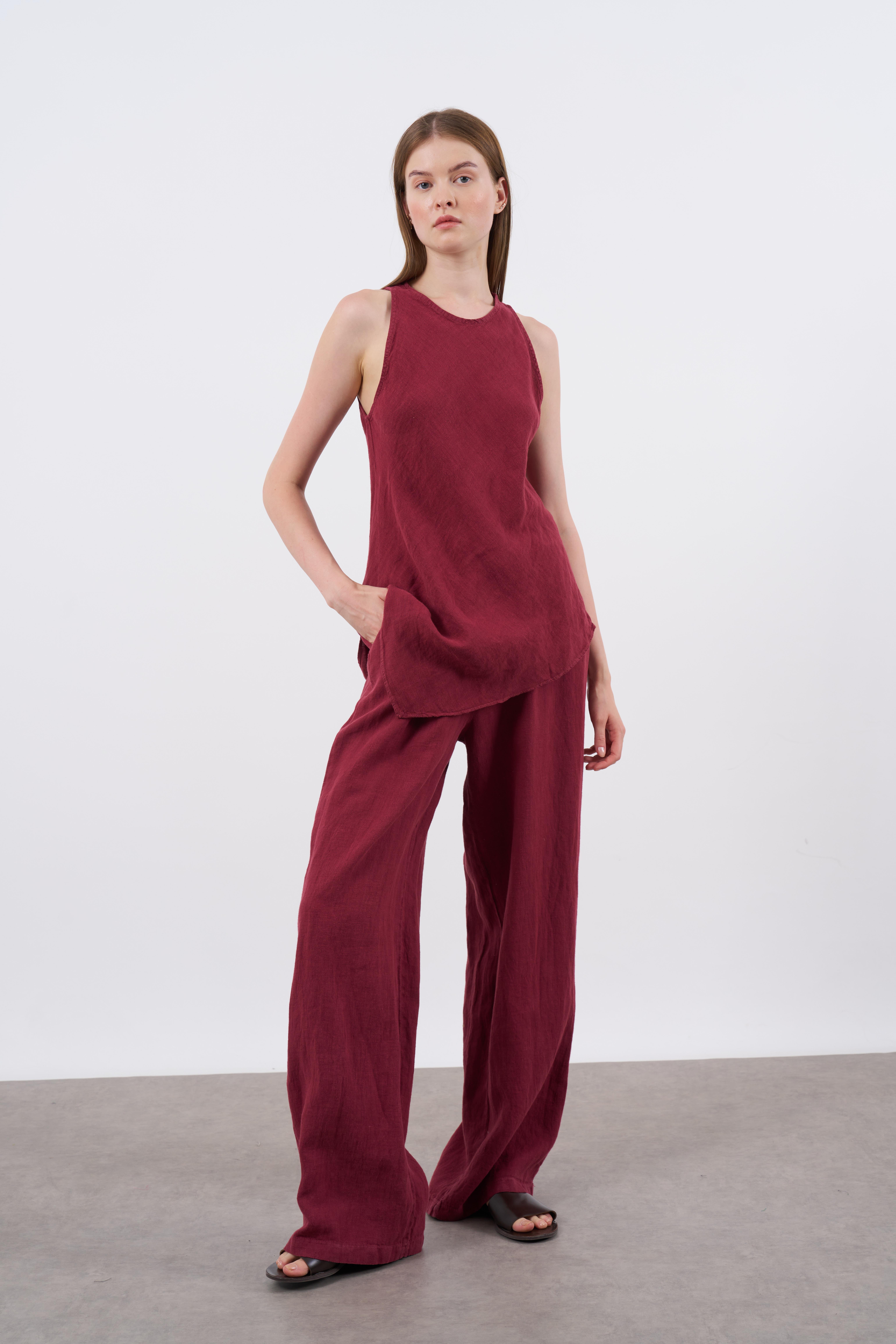 51012 SIFIR KOLLU BLUZLU TAKIM BORDO