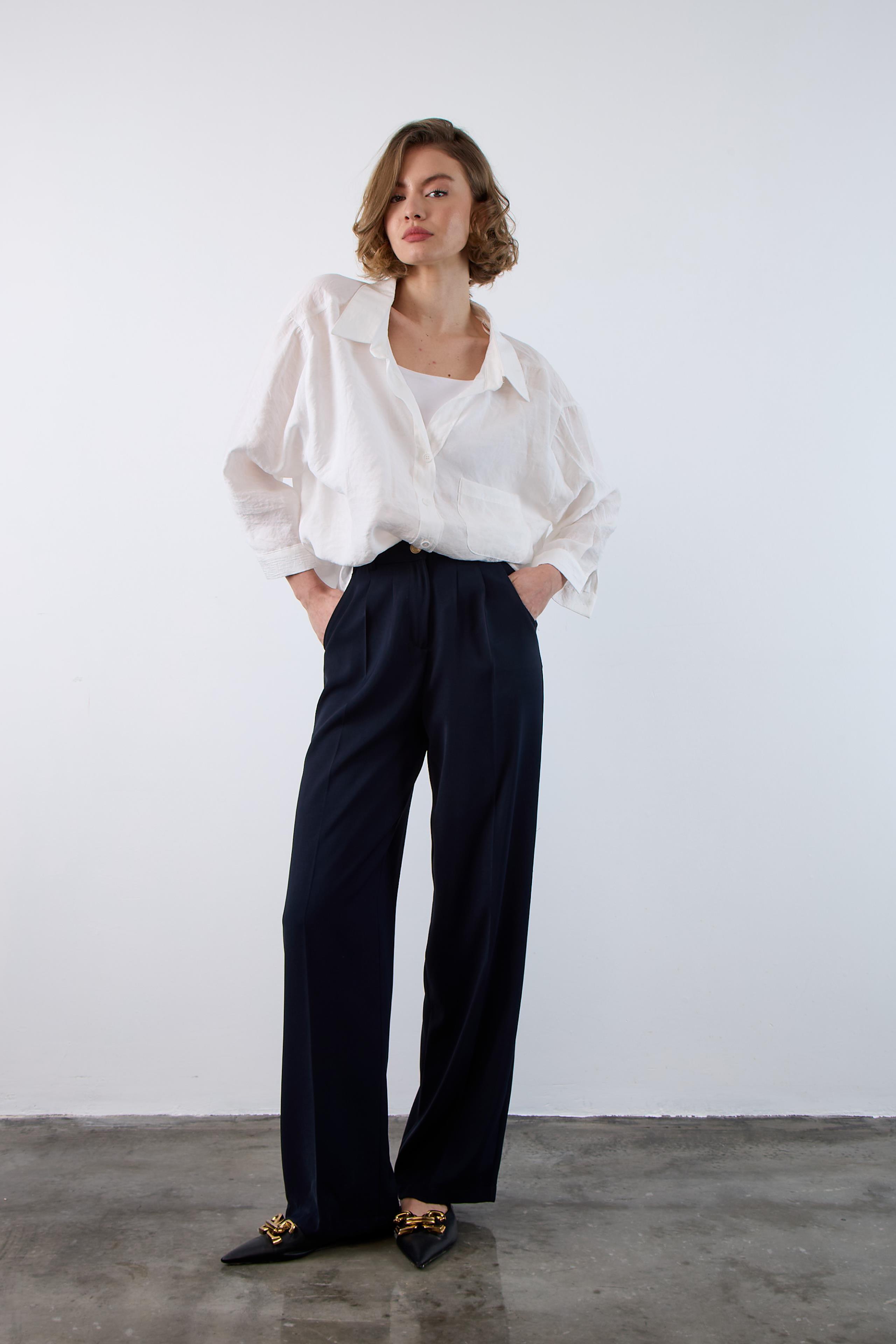 51078 PİLELİ PALAZZO PANTOLON LACİVERT