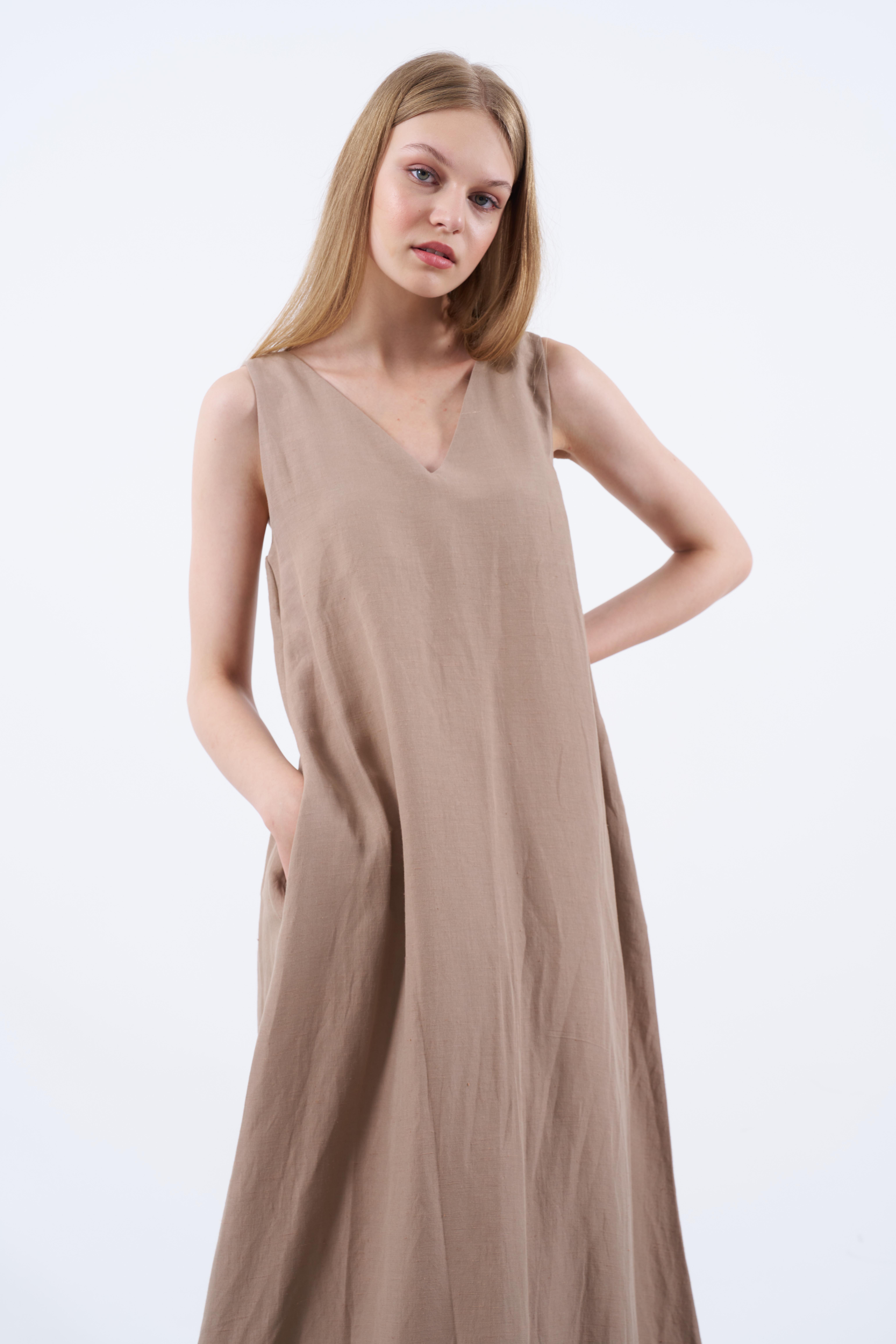 3216 LASTİK ASKILI ELBİSE VİZON