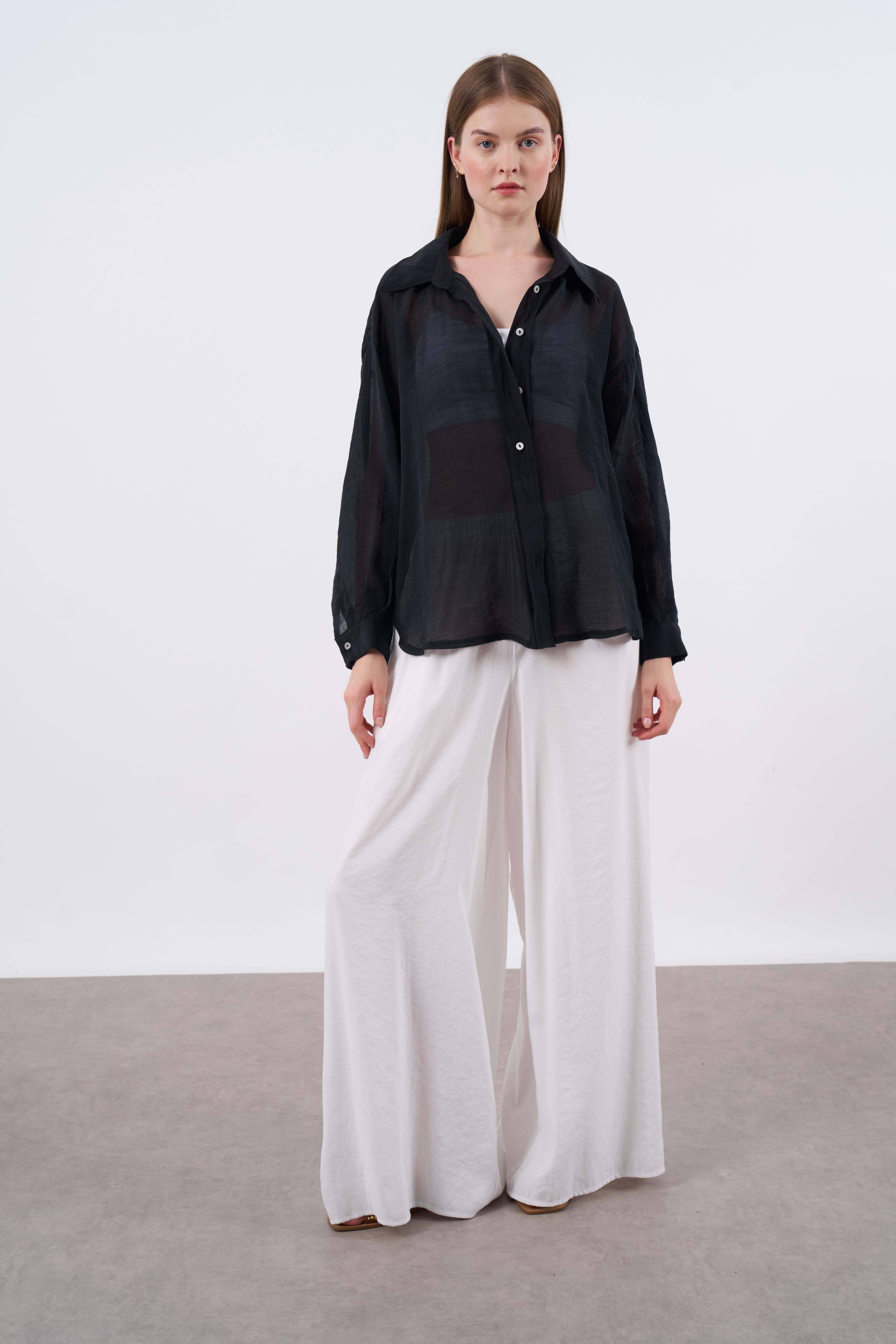 4924 OVERSIZE İPEKSİ GÖMLEK SİYAH