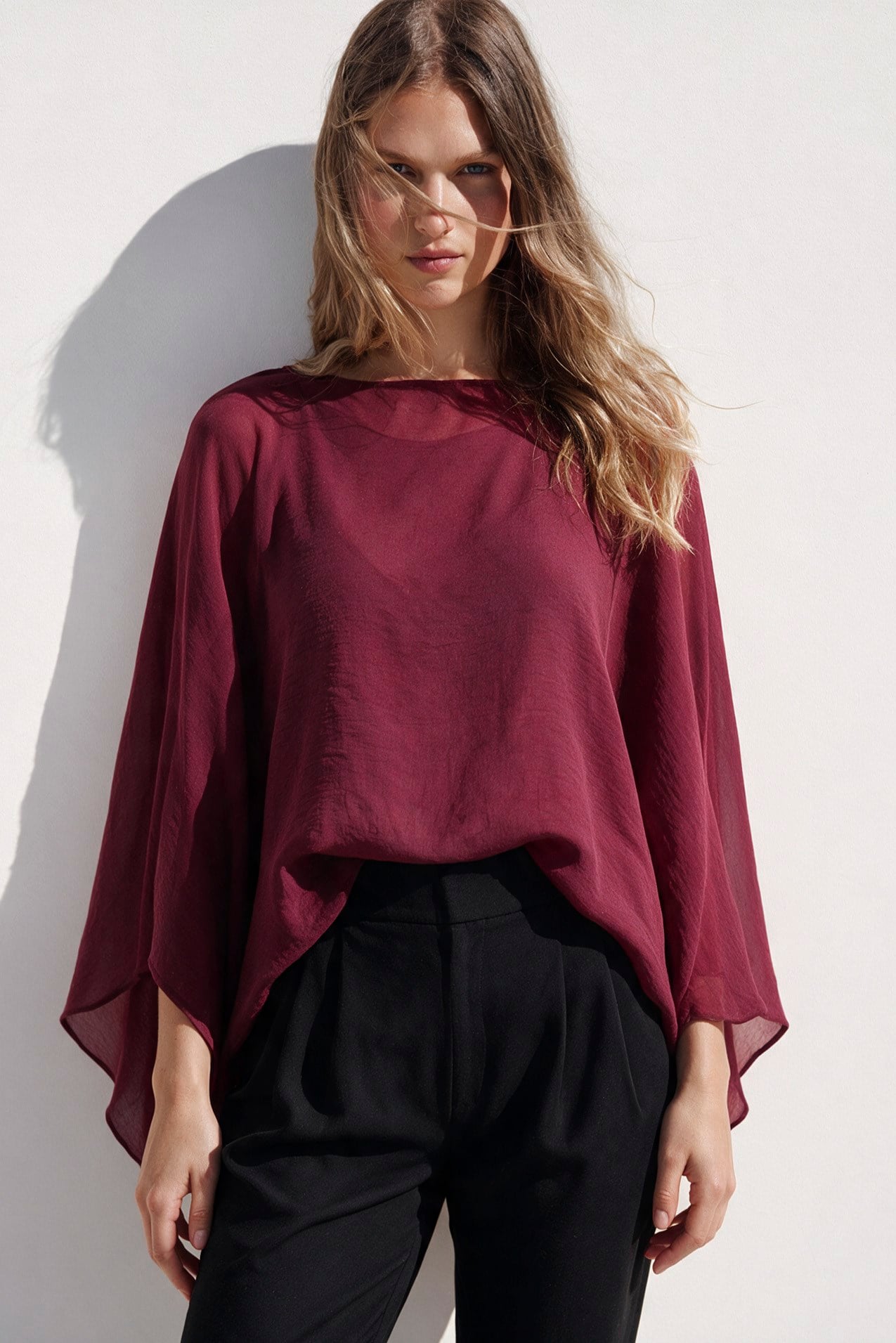 5026 UÇUŞAN PELERİN BLUZ BORDO