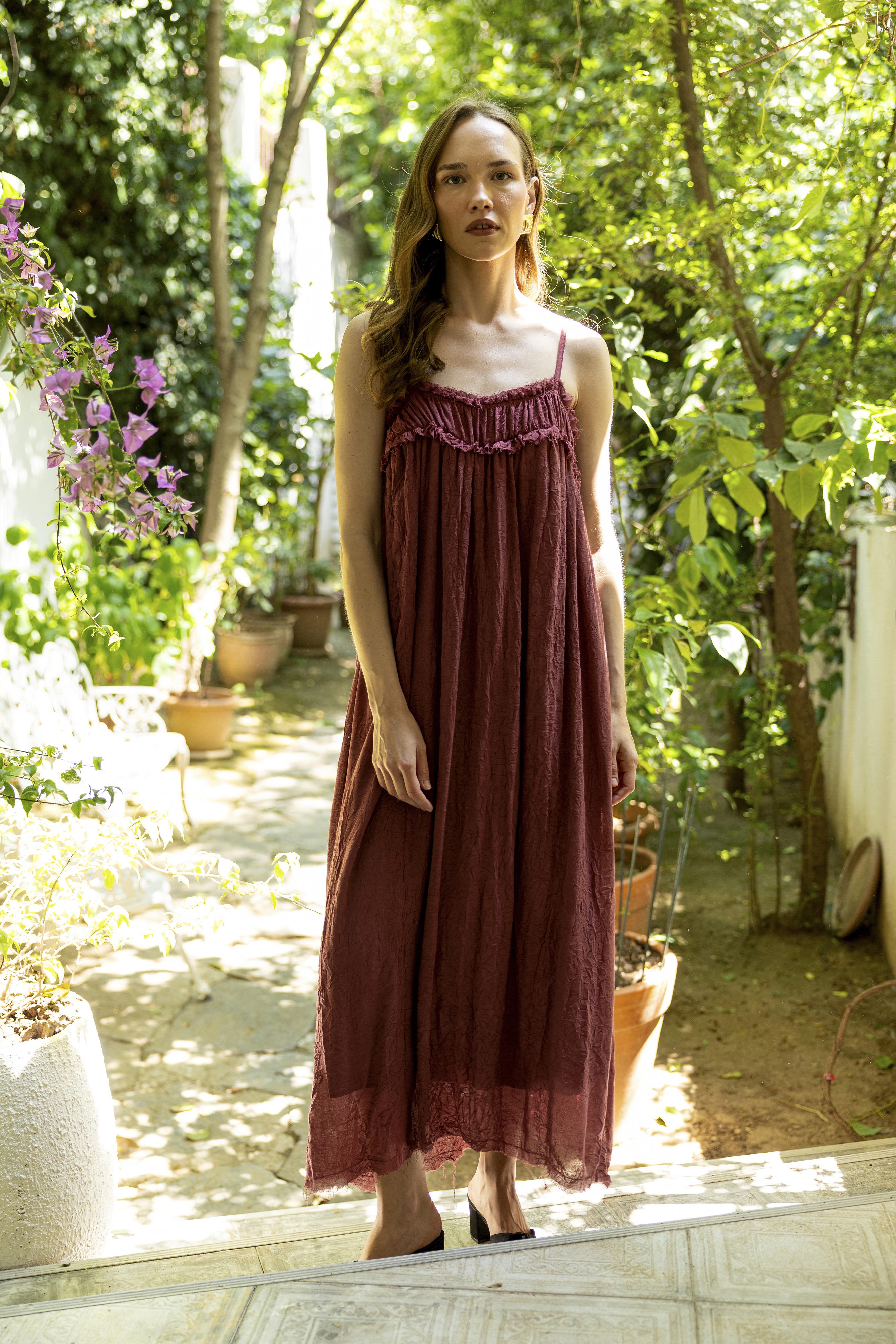 3317 İP ASKILI ELBİSE BORDO