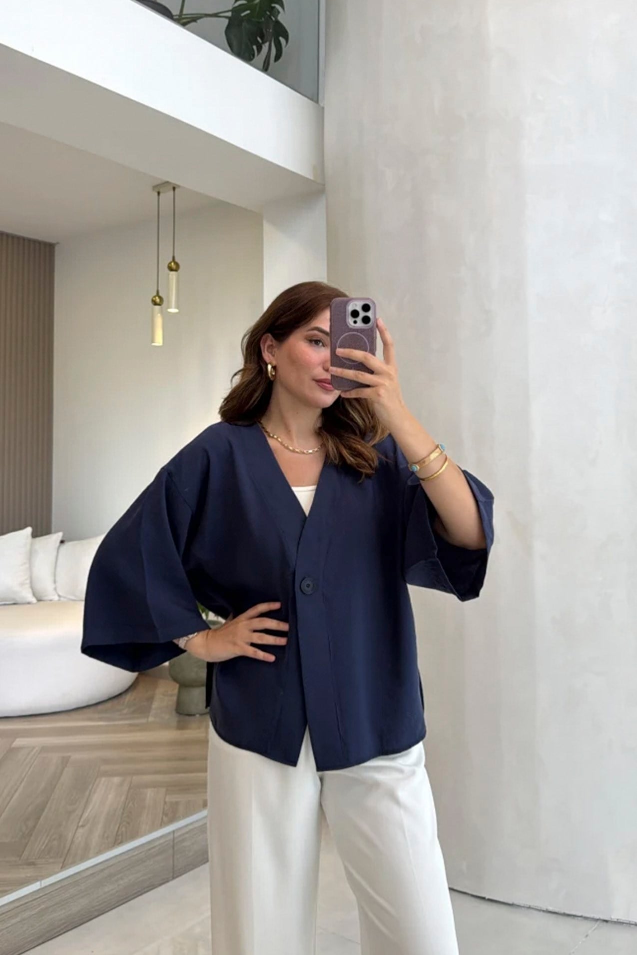 4961 ÖNDEN BAĞLAMALI BLUZ LACİVERT