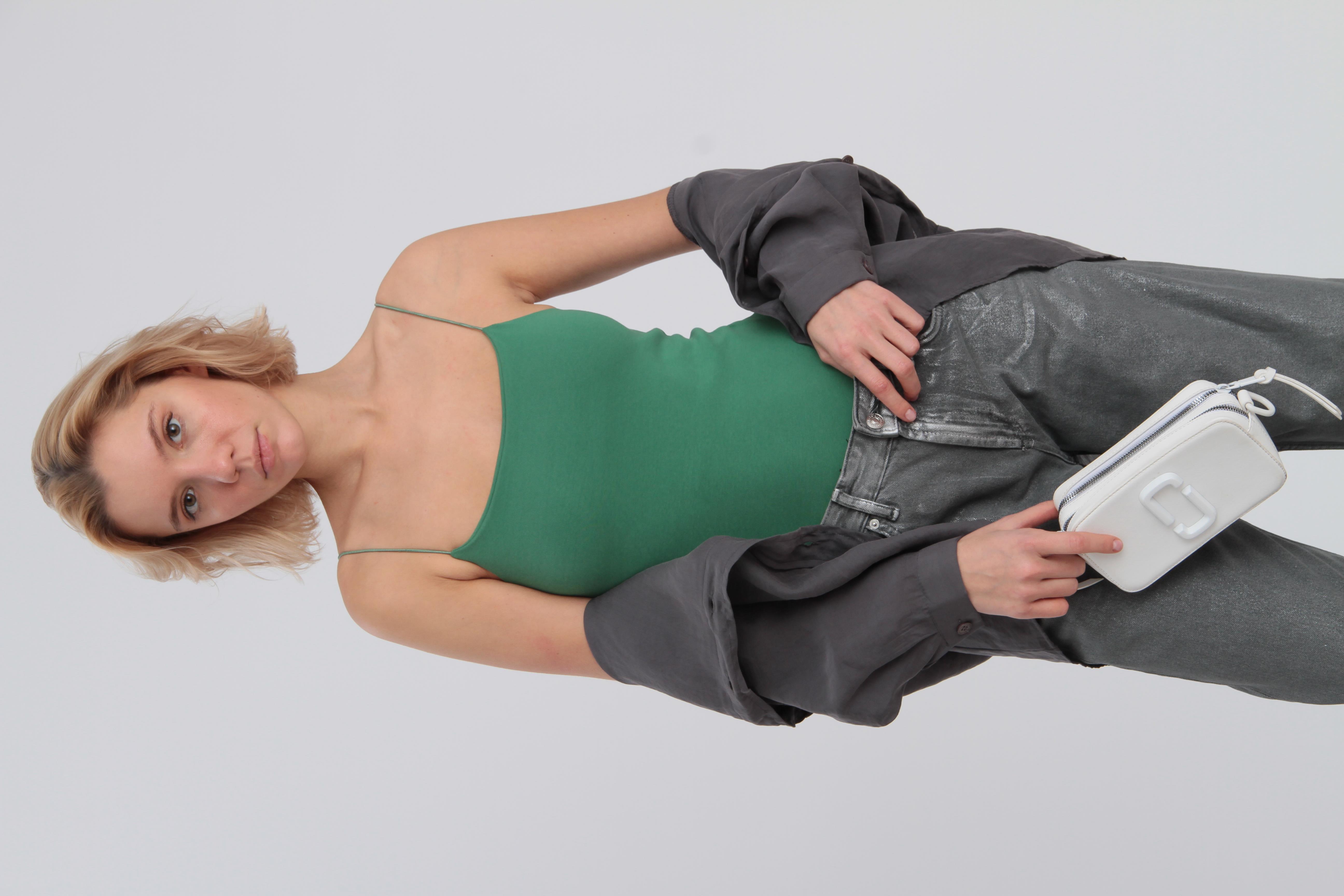 0052 İP ASKILI PAMUK UZUN CROP YEŞİL