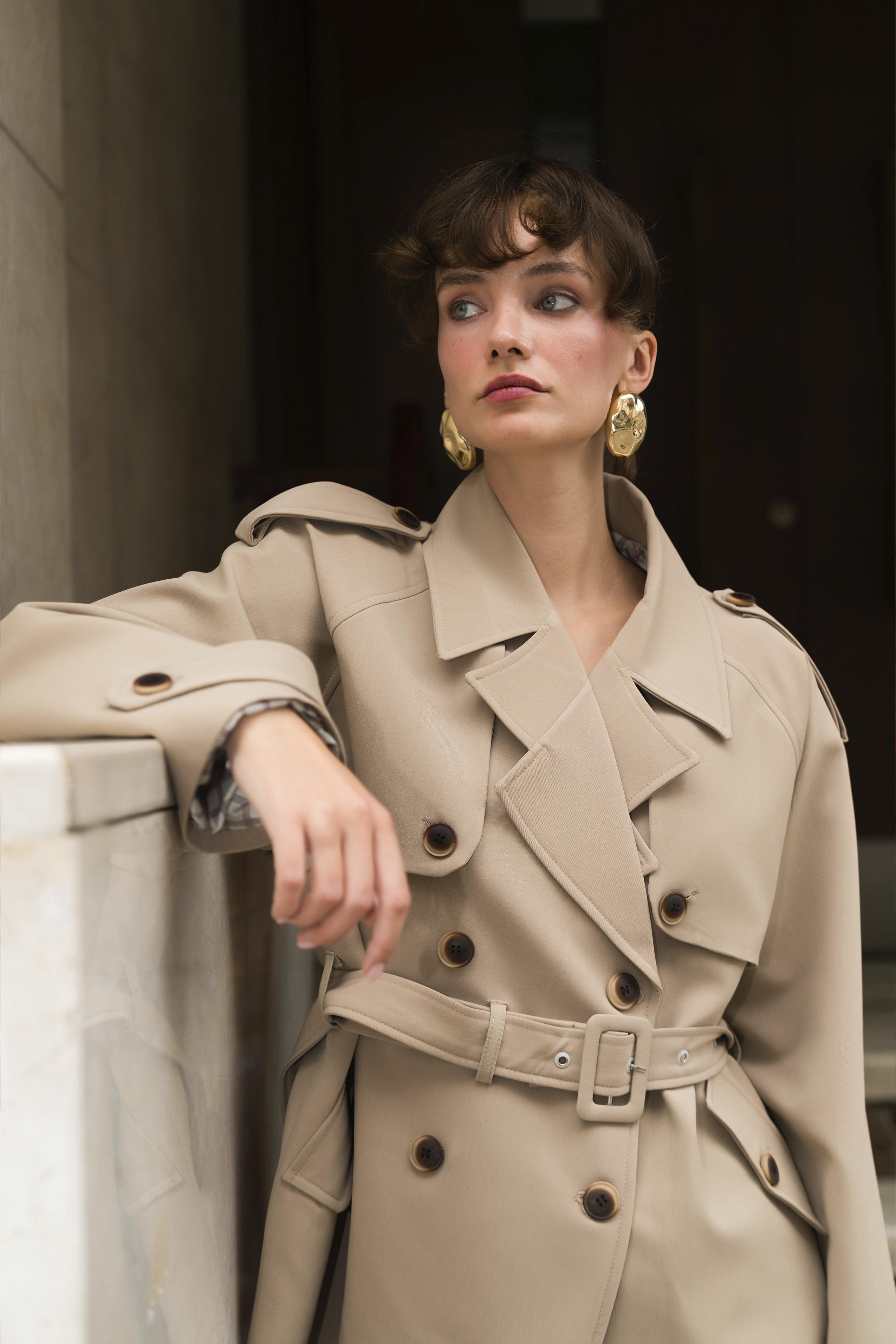 9587 ARA YAKALI TRENÇ CAMEL