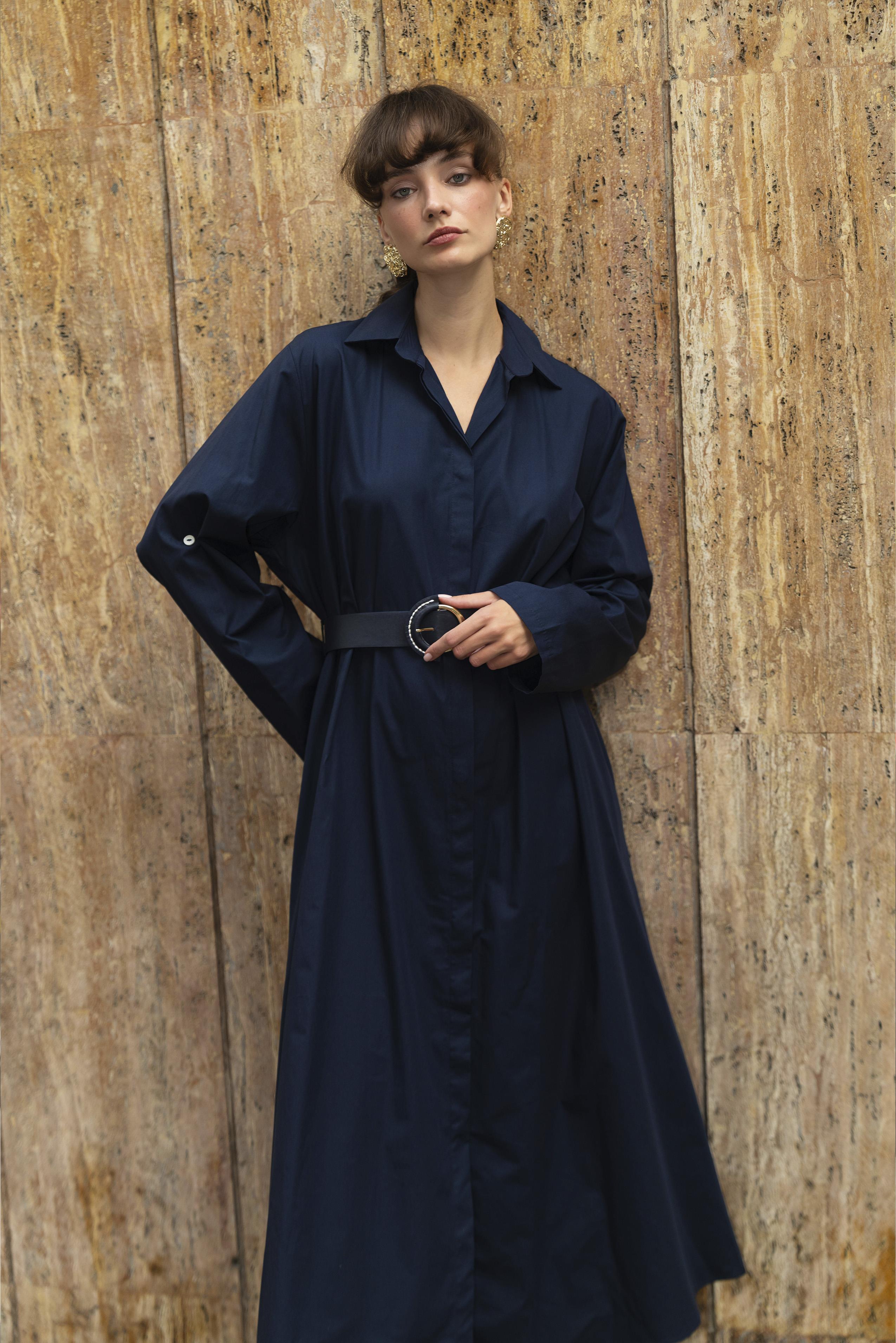 3350 KEMERLİ ELBİSE (3270) LACİVERT