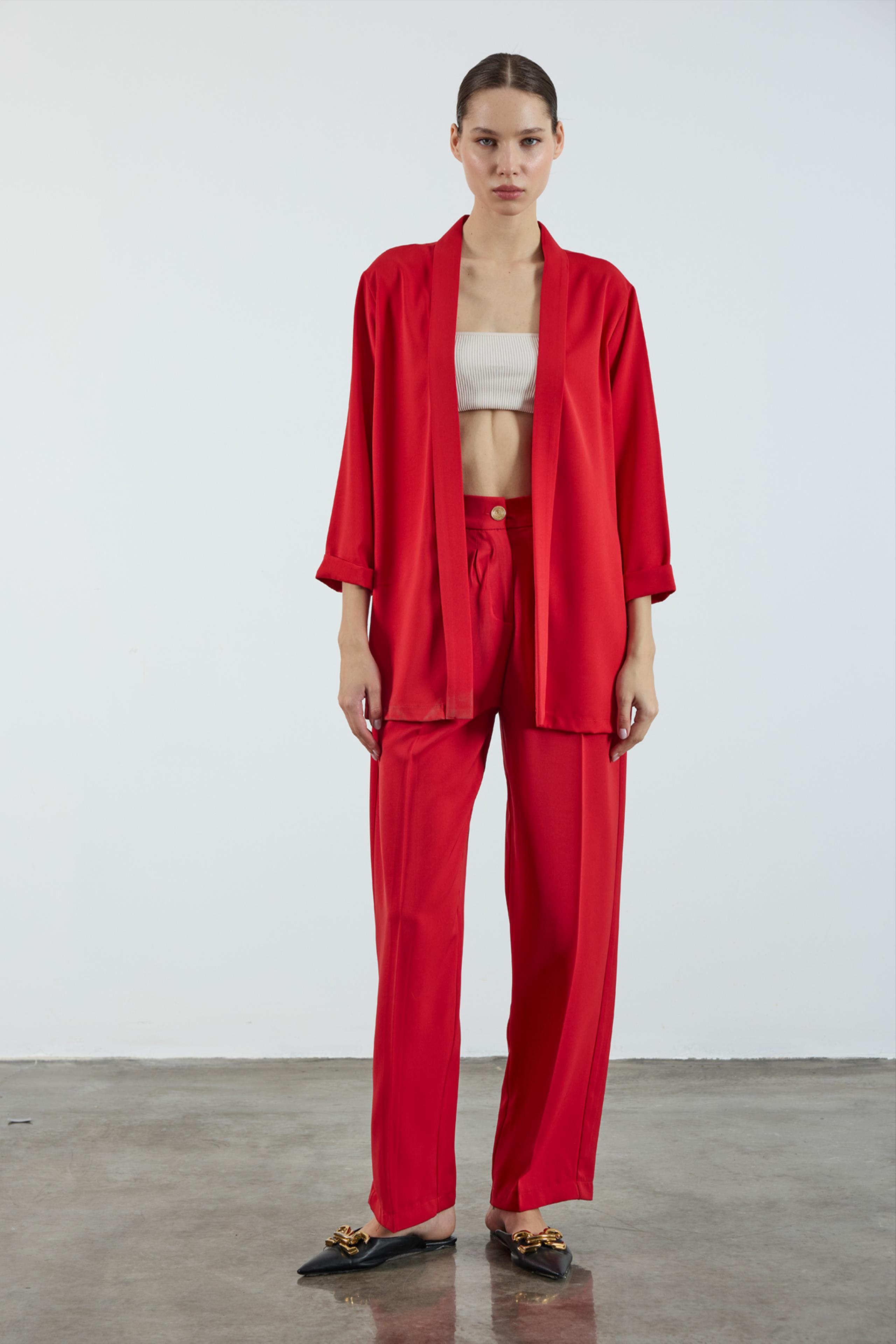 9564 ŞAL YAKA CEKET KIRMIZI