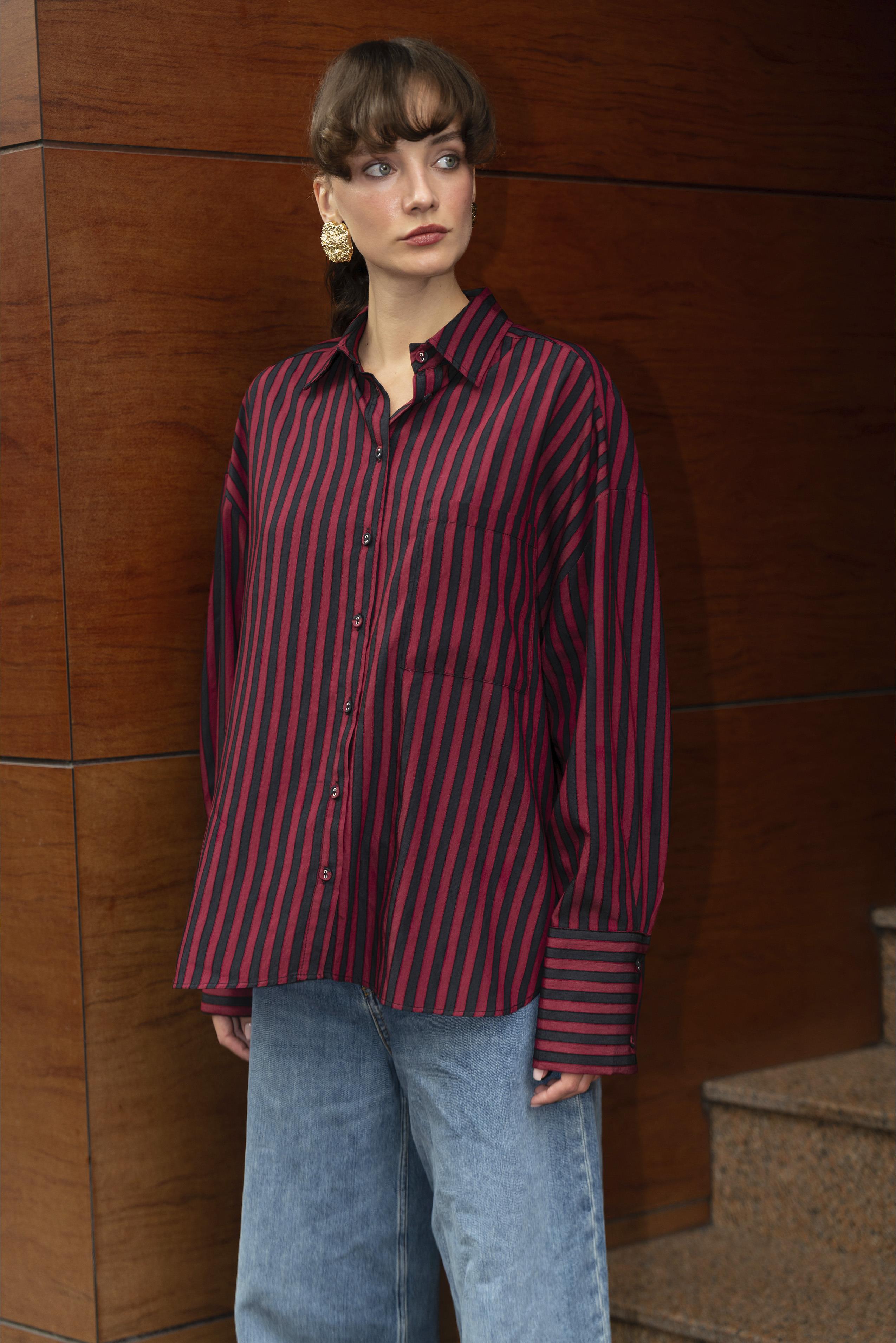 4969 ÇİZGİLİ GÖMLEK KIRMIZI-SİYAH