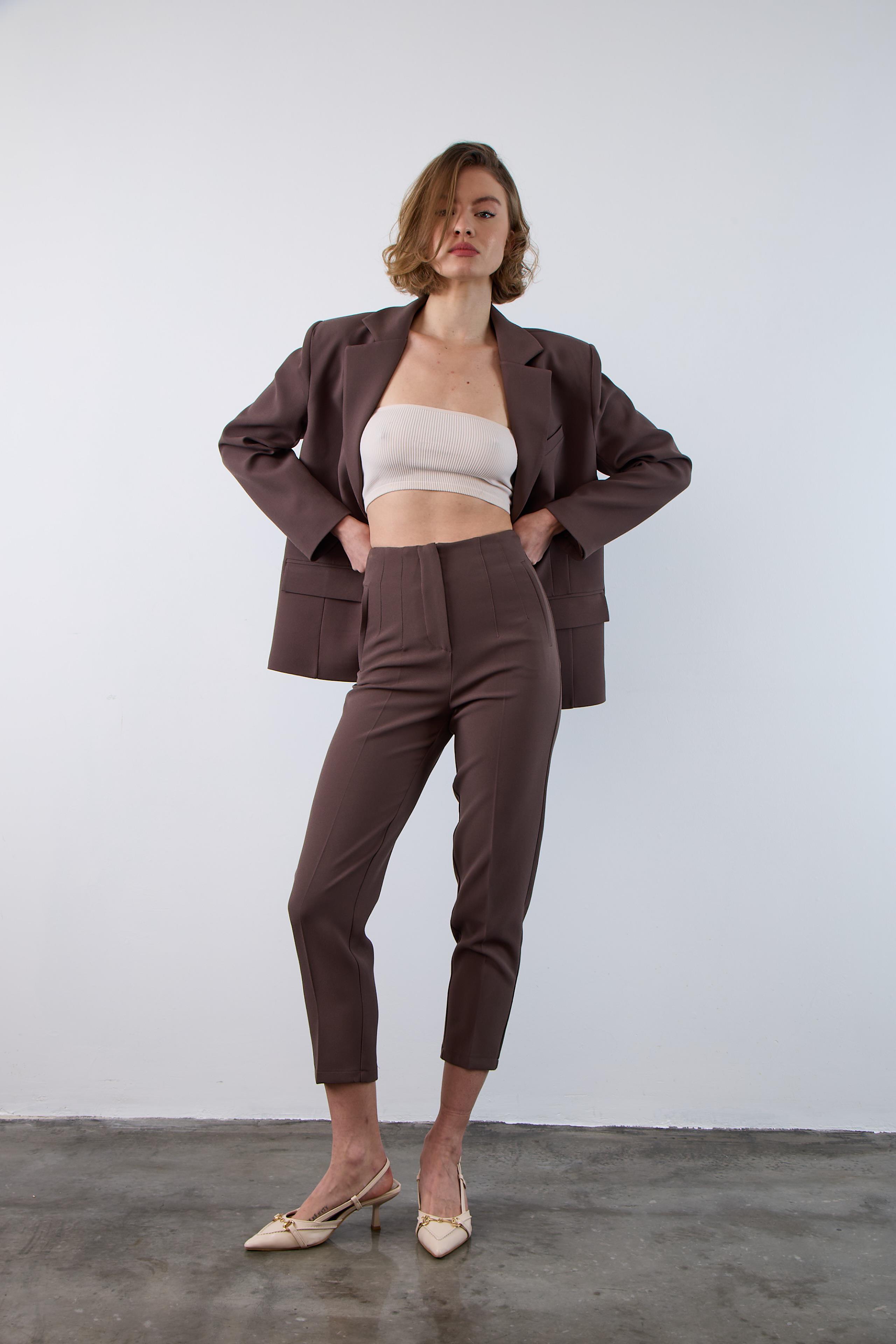 50109 PENSLİ HAVUÇ PANTOLON KAHVE