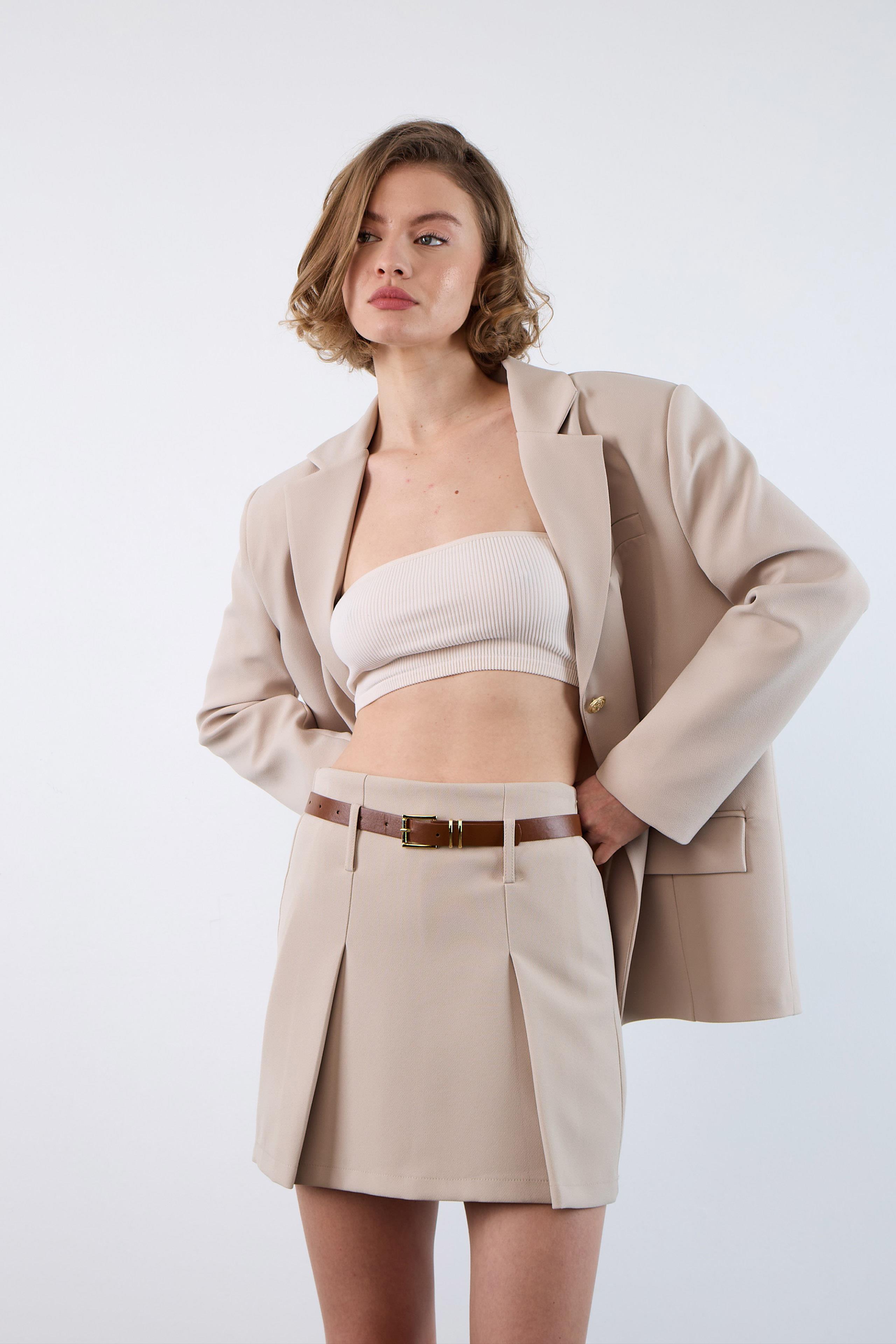 51065 ATLAS KEMERLİ ŞORT ETEK TAŞ