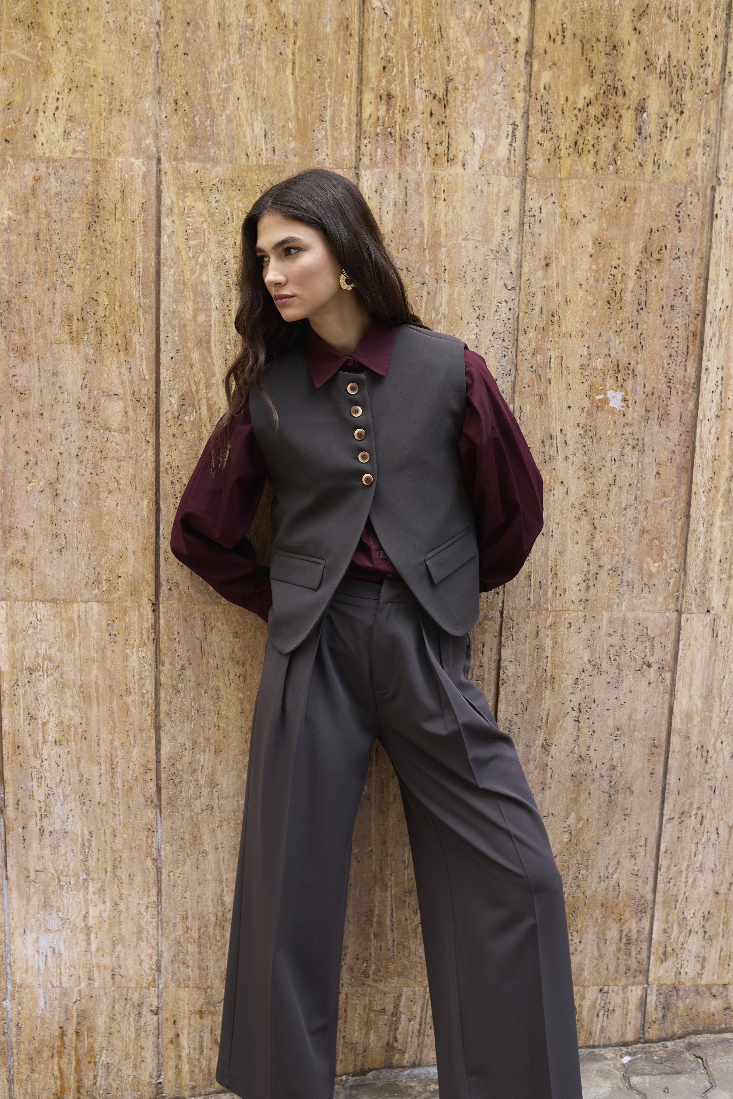 9595 YELEK PANTOLON TAKIM KOYU KAHVE