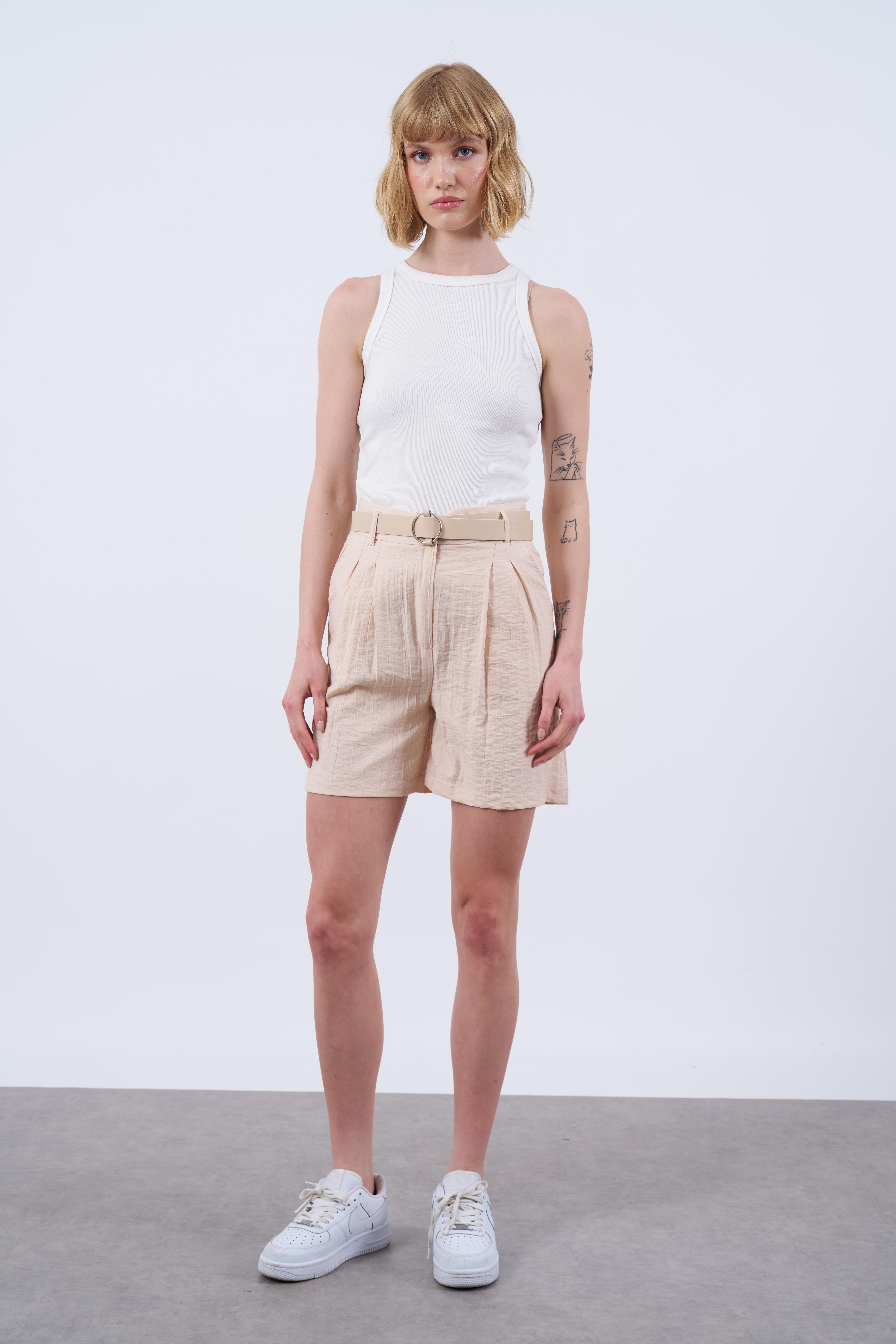 50530 ÇİFT PİLİLİ KETEN ŞORT TAŞ