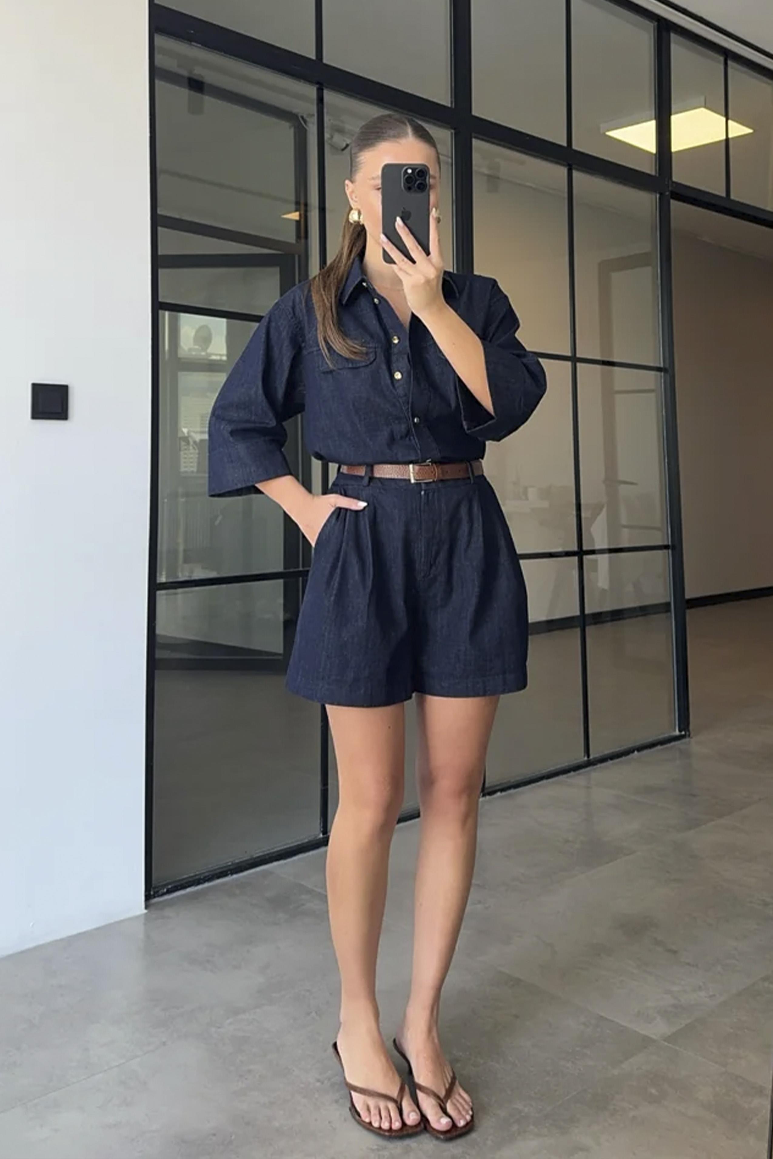 0092 DENİM GÖMLEK ŞORT TAKIM LACİVERT