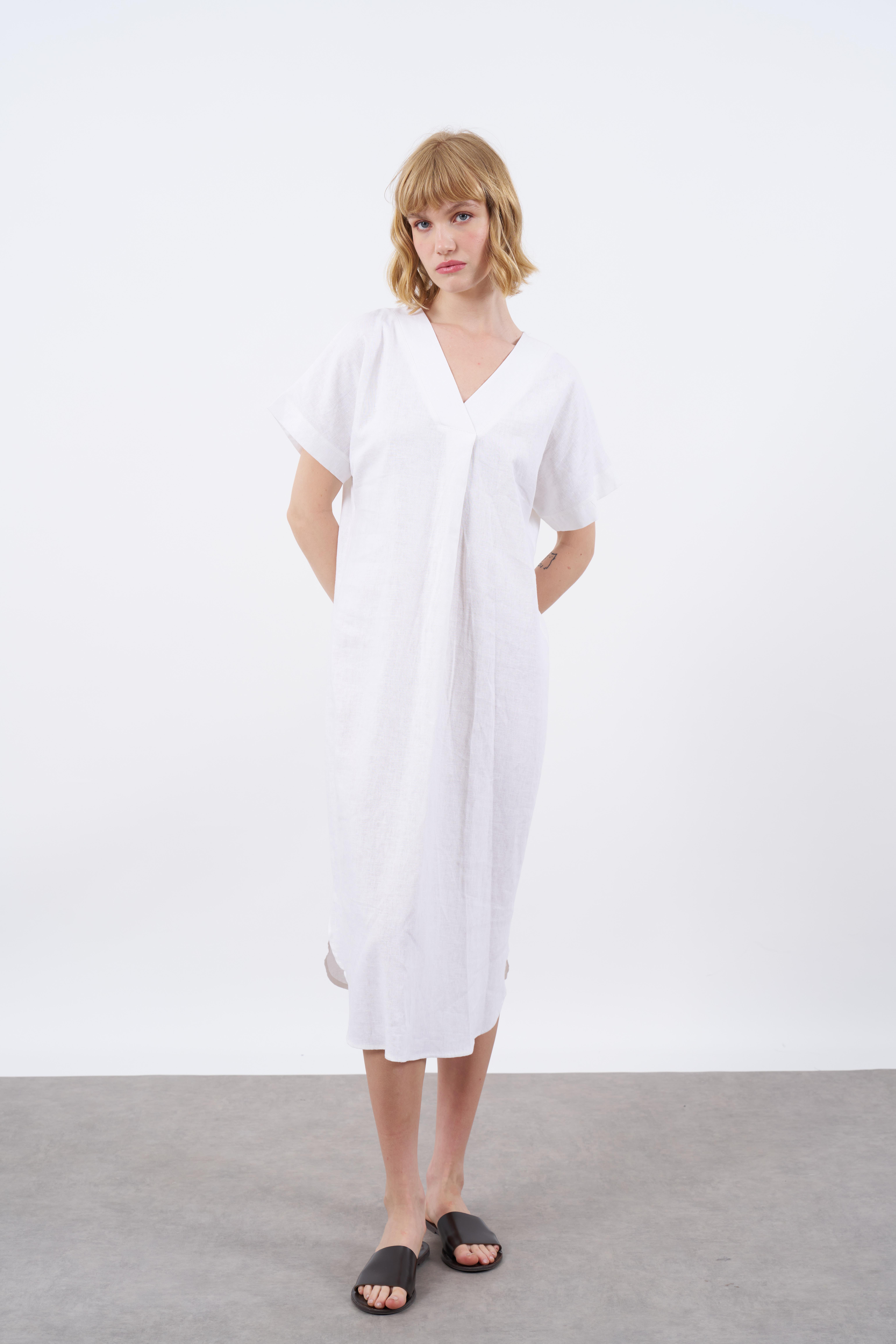 3131 KETEN ELBİSE(2835) BEYAZ