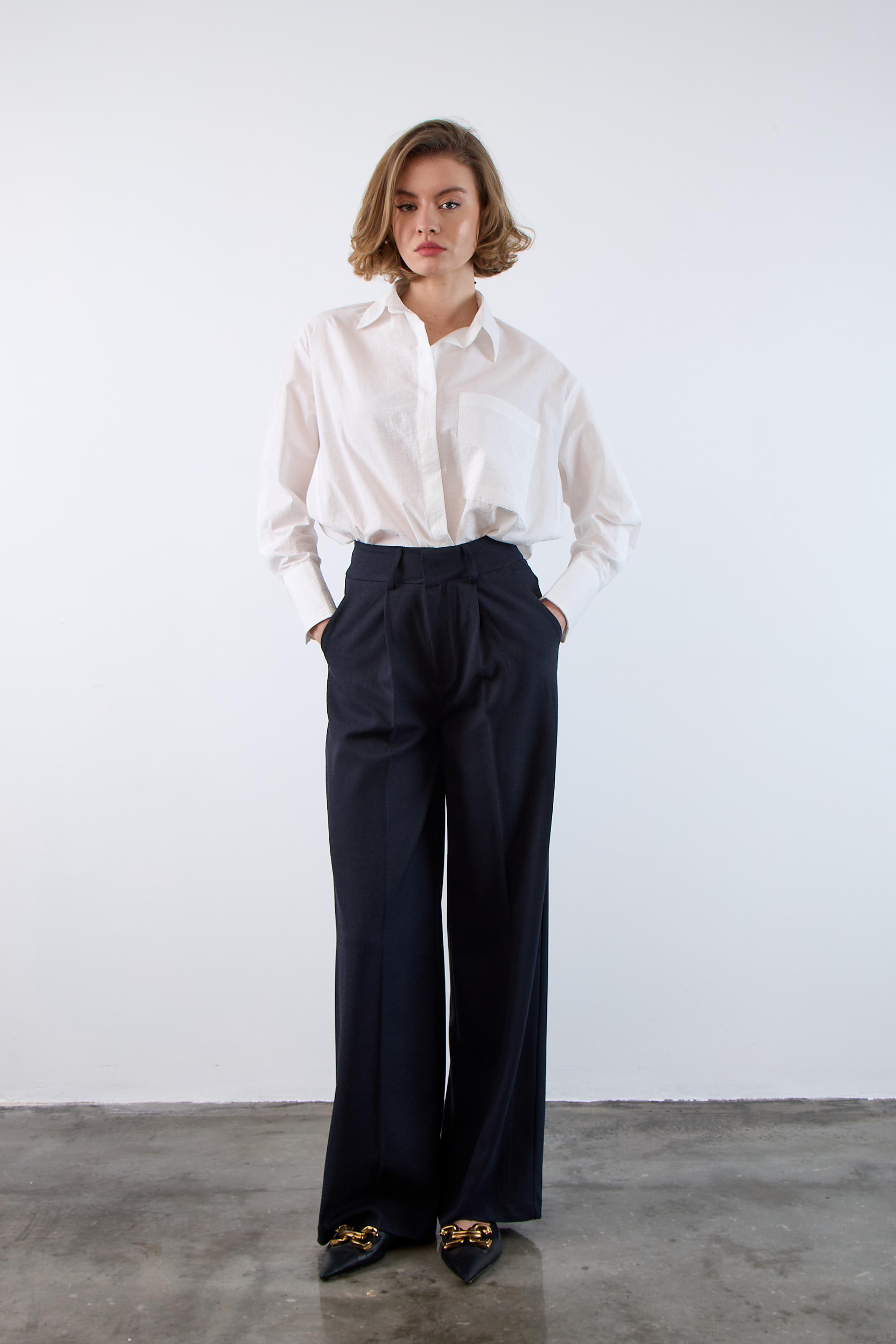 51093 PİLİLİ PALAZZO PANTOLON LACİVERT