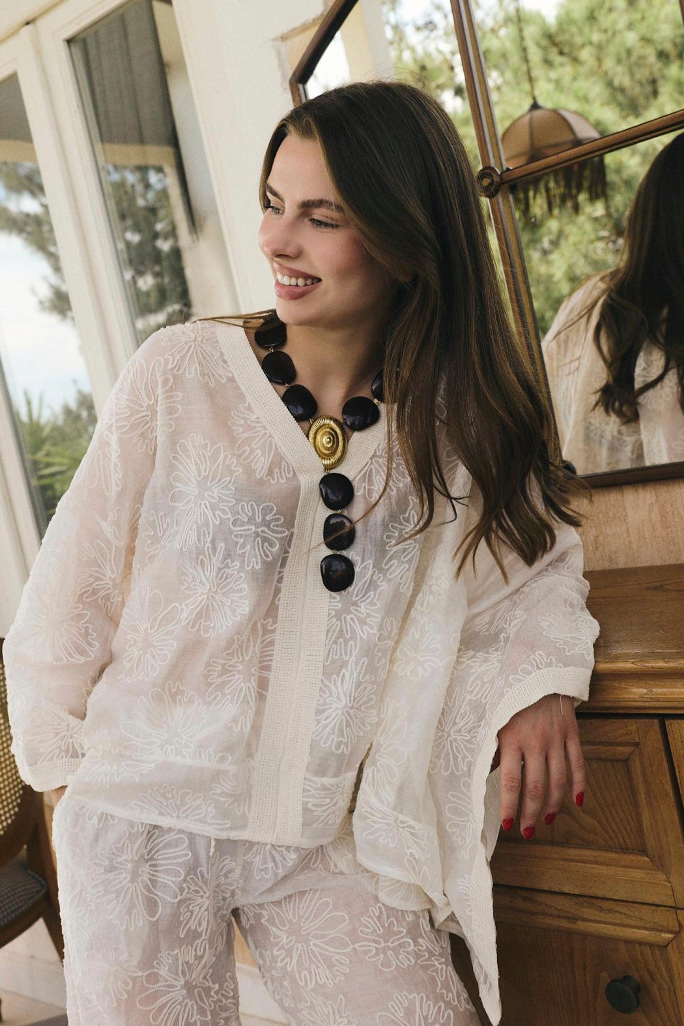5100 NAKIŞLI KİMONO OFF WHITE