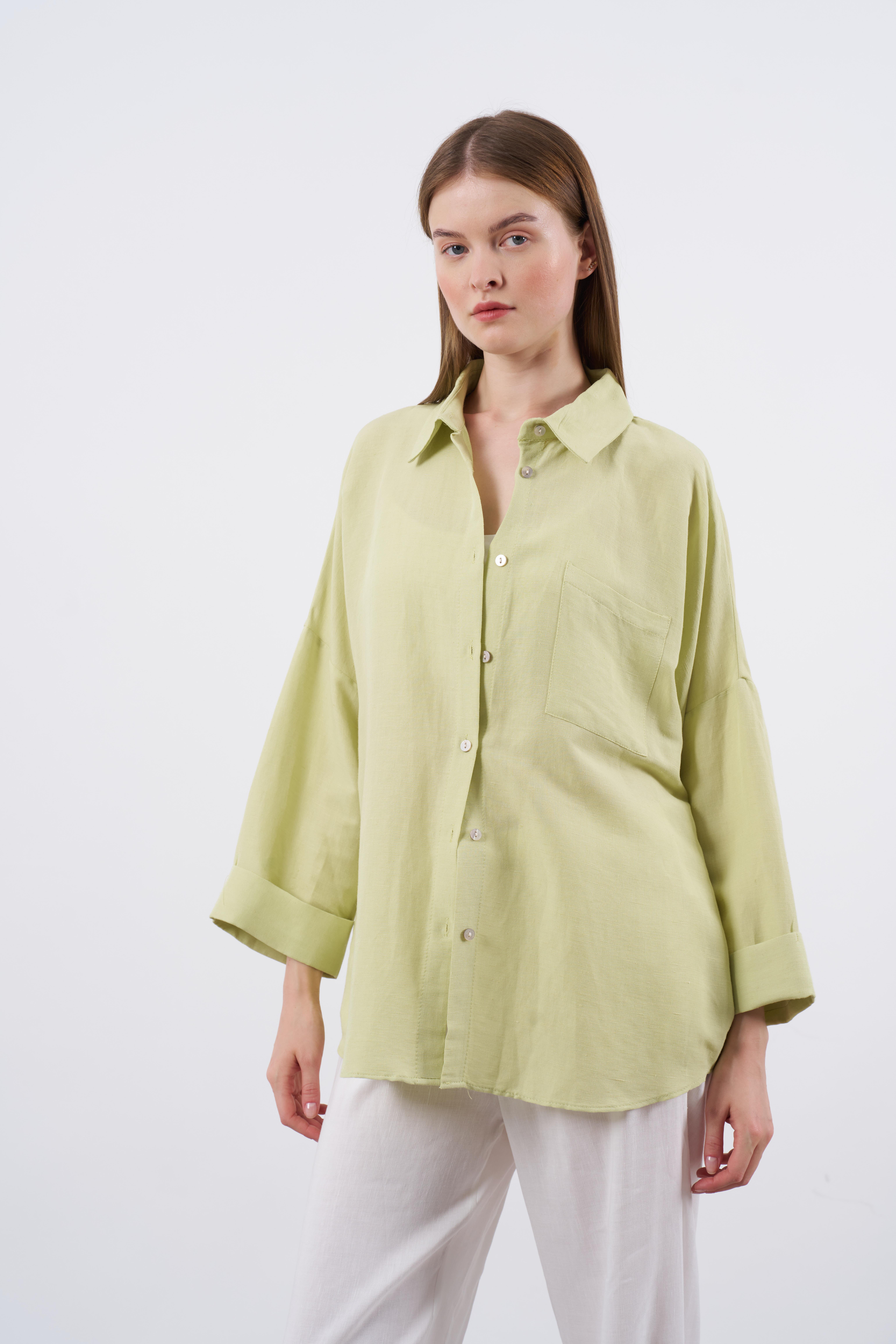 4920 OVERSIZE GÖMLEK FISTIK YEŞİLİ
