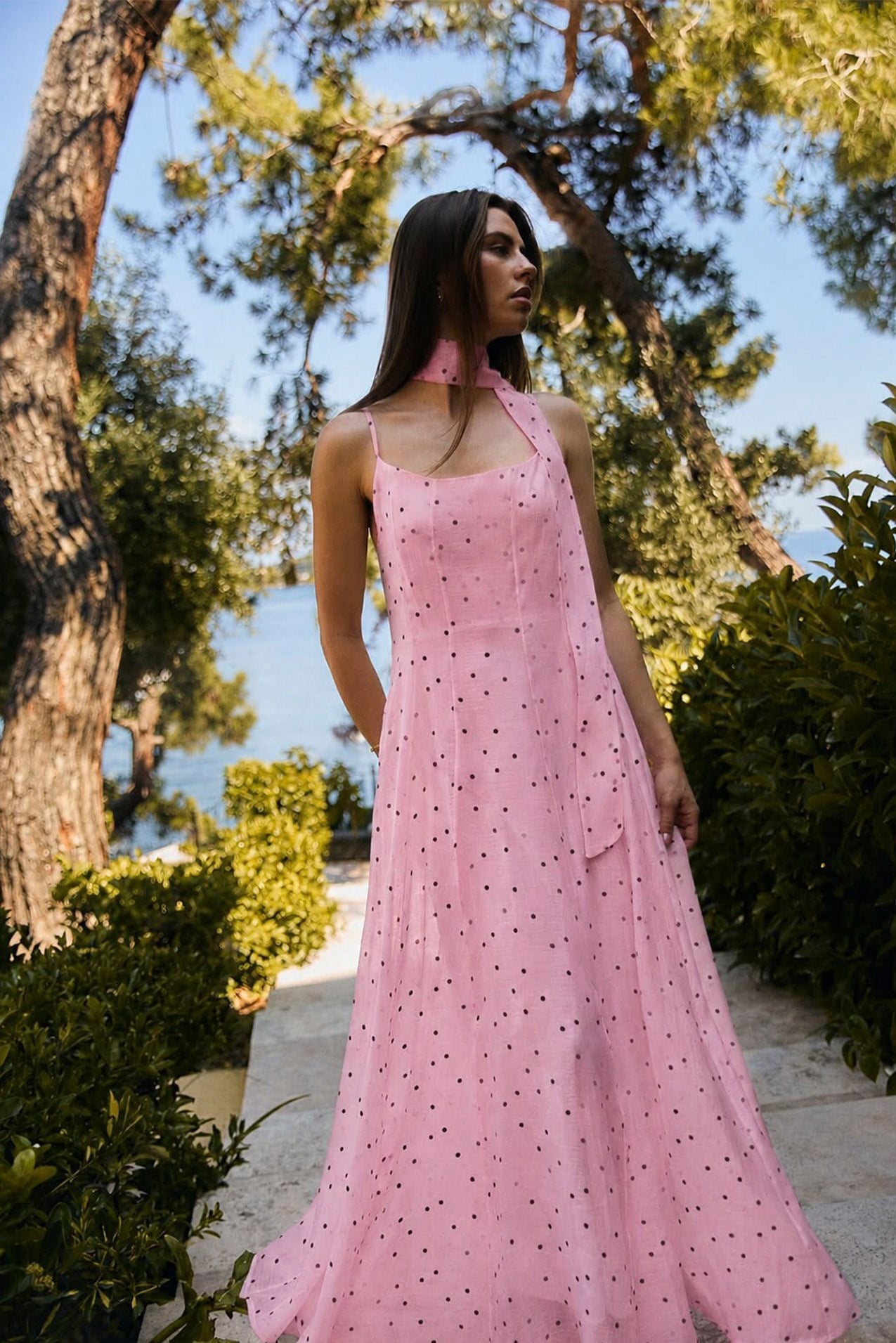 3469 PUANTİYELİ GİPELİ ASKILI ELBİSE PEMBE