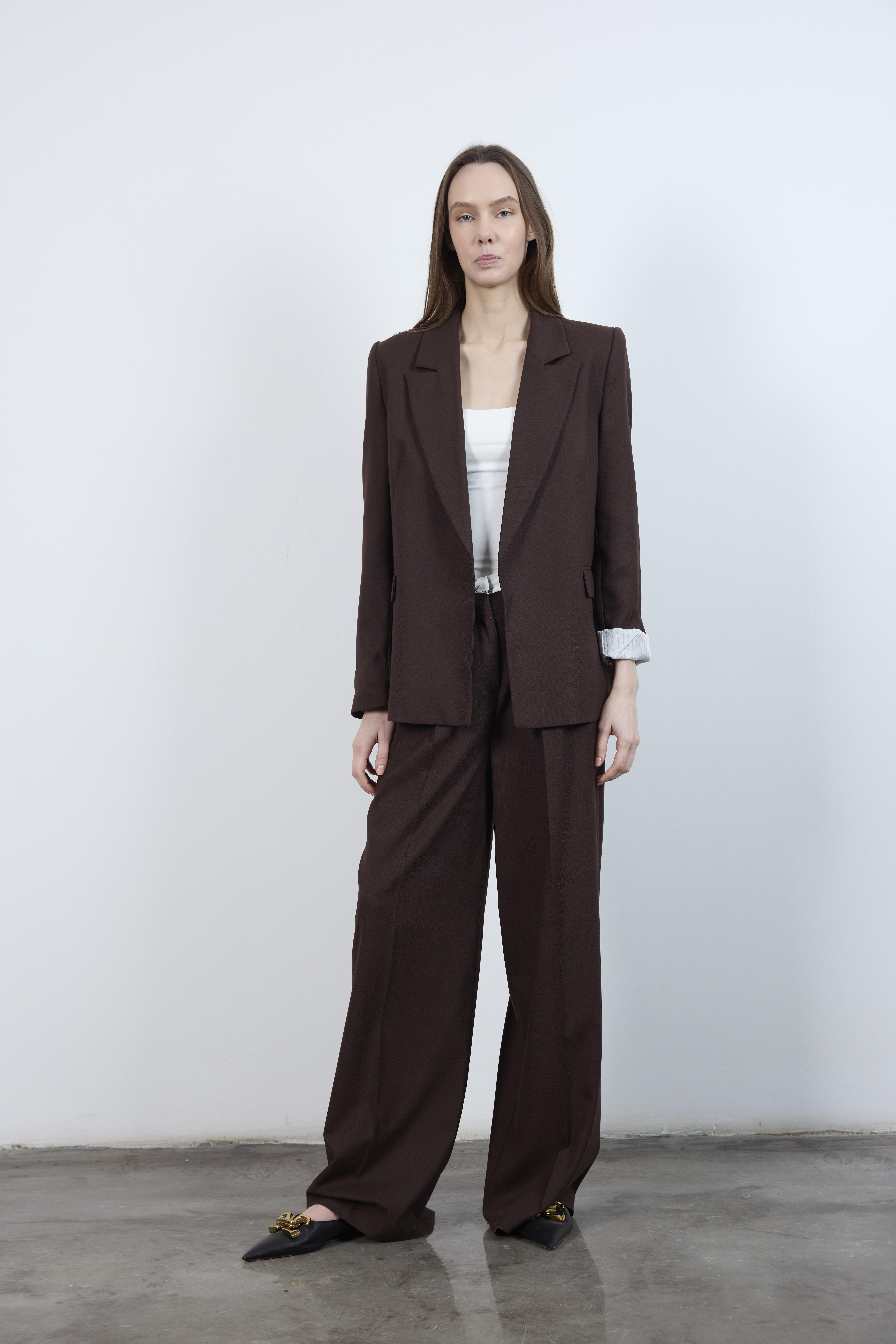 9134 KOLU KATLAMALI CEKET KAHVE