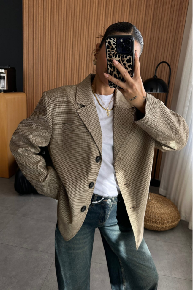 9499 PİTİKARELİ CEKET HARDAL