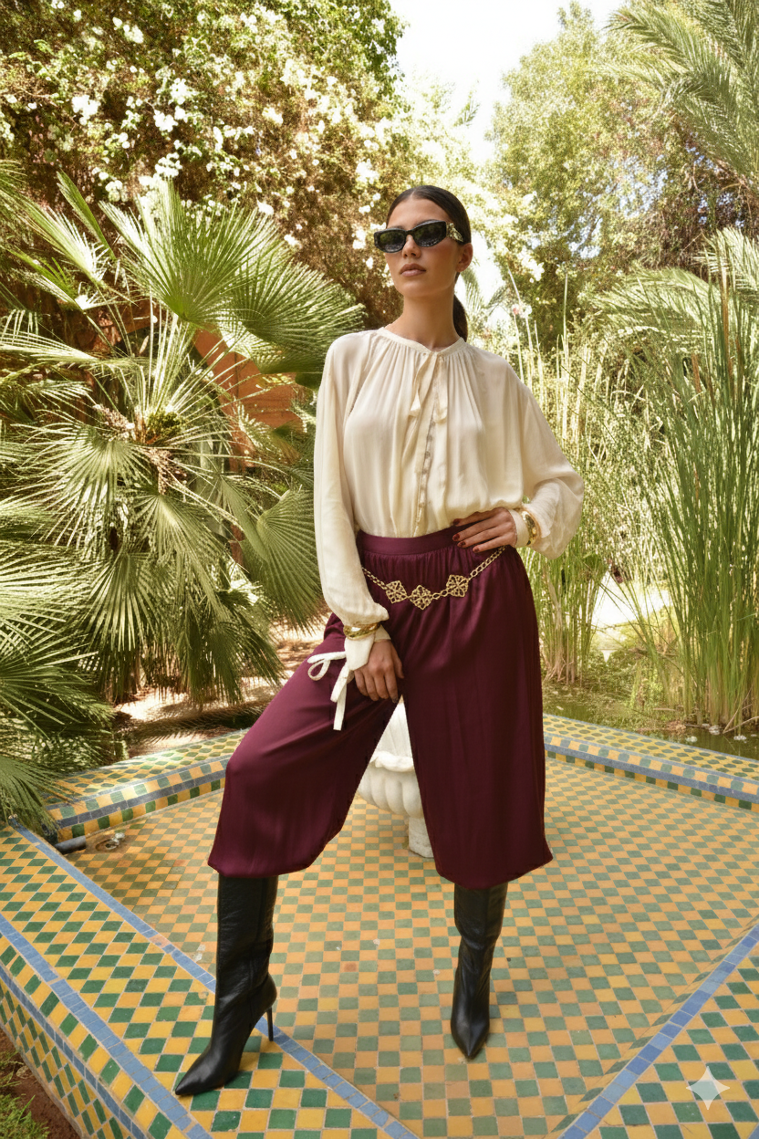 51217 SATEN PANTOLON BORDO