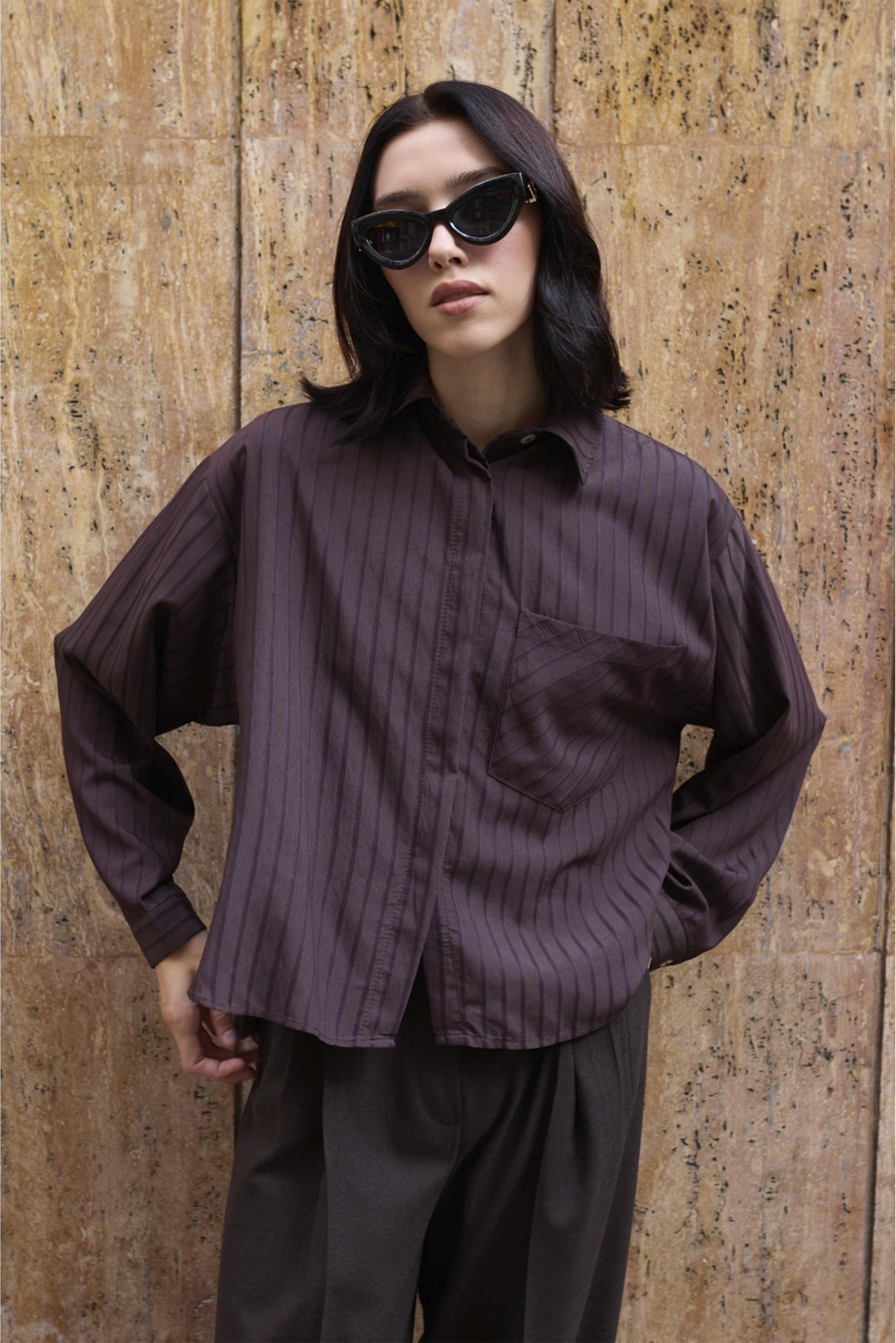 4997 OVERSIZE GÖMLEK KAHVE-LACİVERT