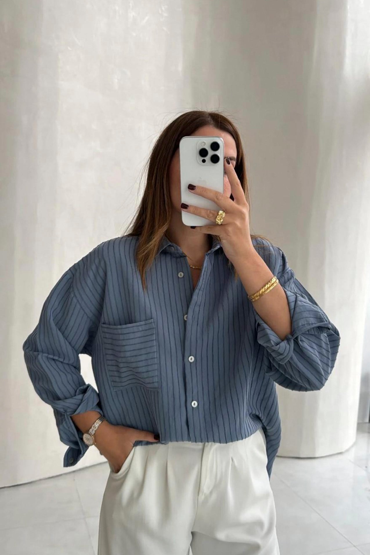 5000 OVERSIZE GÖMLEK GRİ-MAVİ