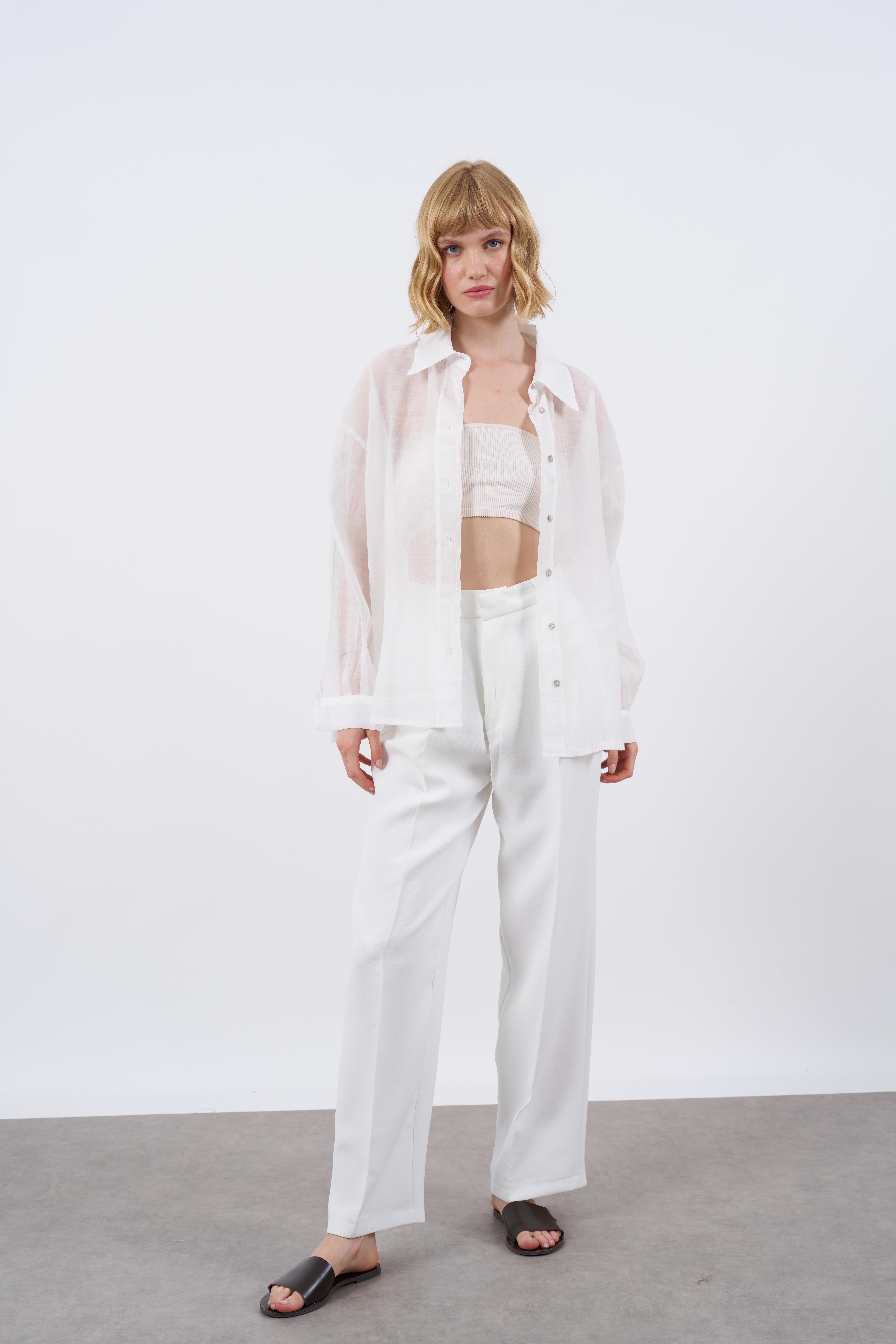 4924 OVERSIZE İPEKSİ GÖMLEK BEYAZ