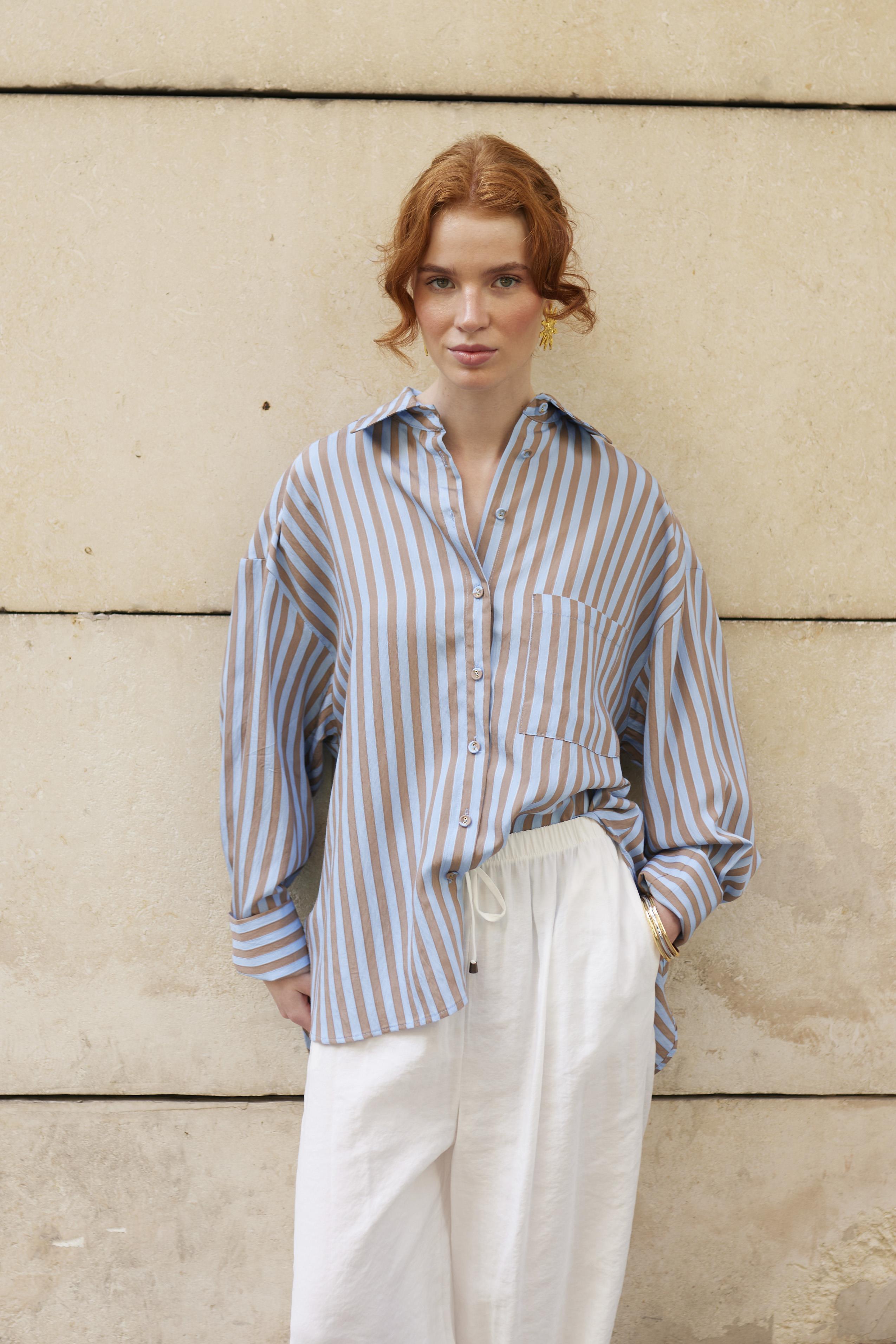 4969 ÇİZGİLİ GÖMLEK MAVİ-KAHVE