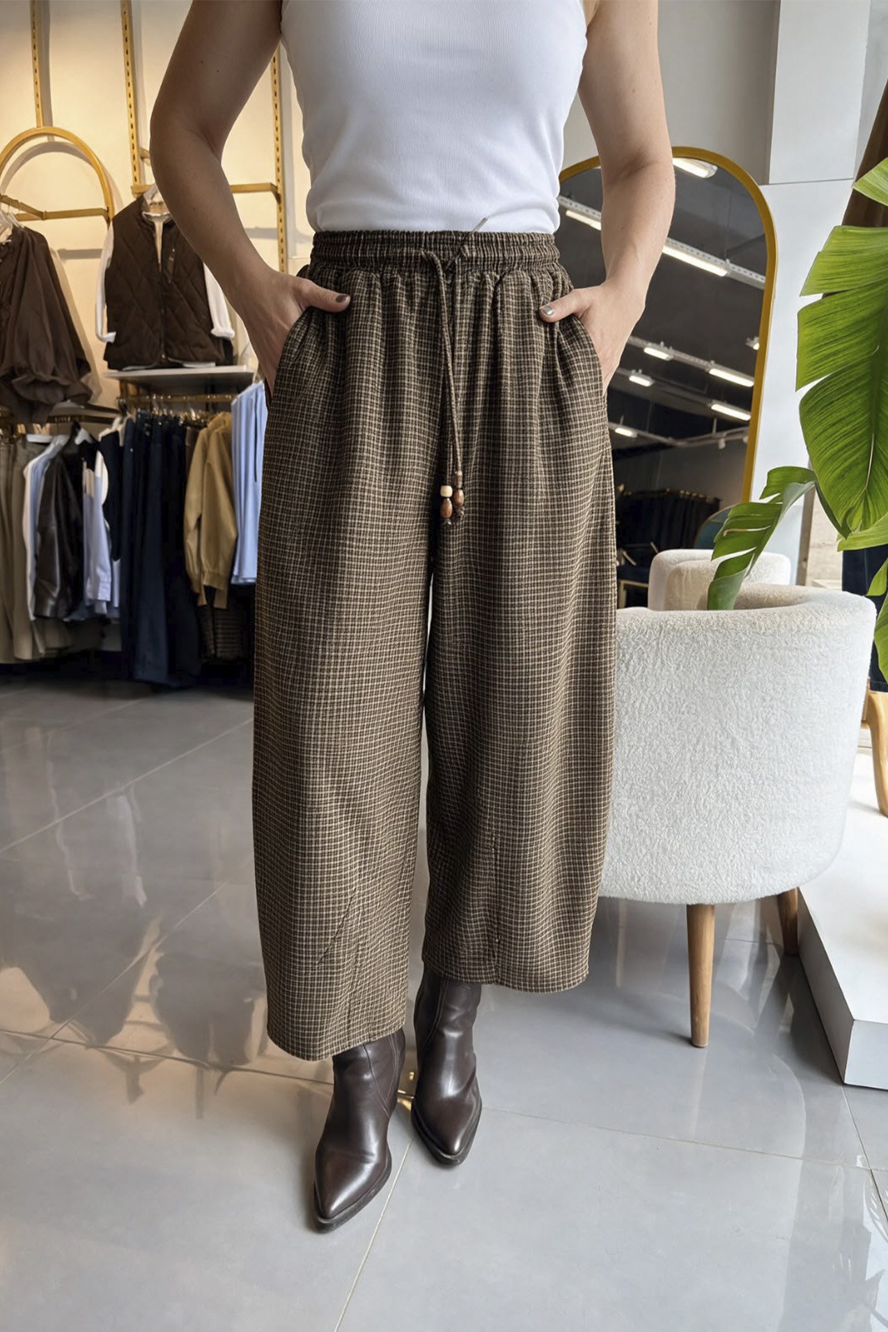 51459 KARELİ PANTOLON BEJ