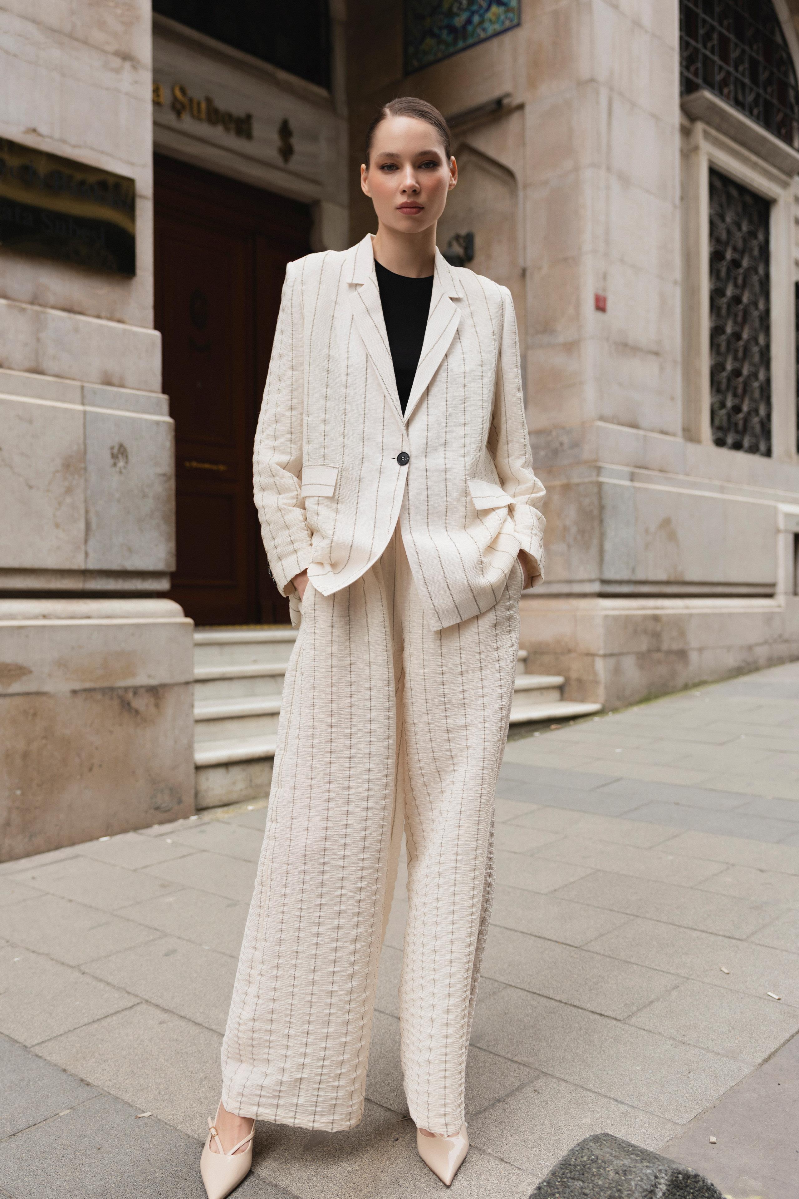 9556 CEKET PANTOLON TAKIM EKRU