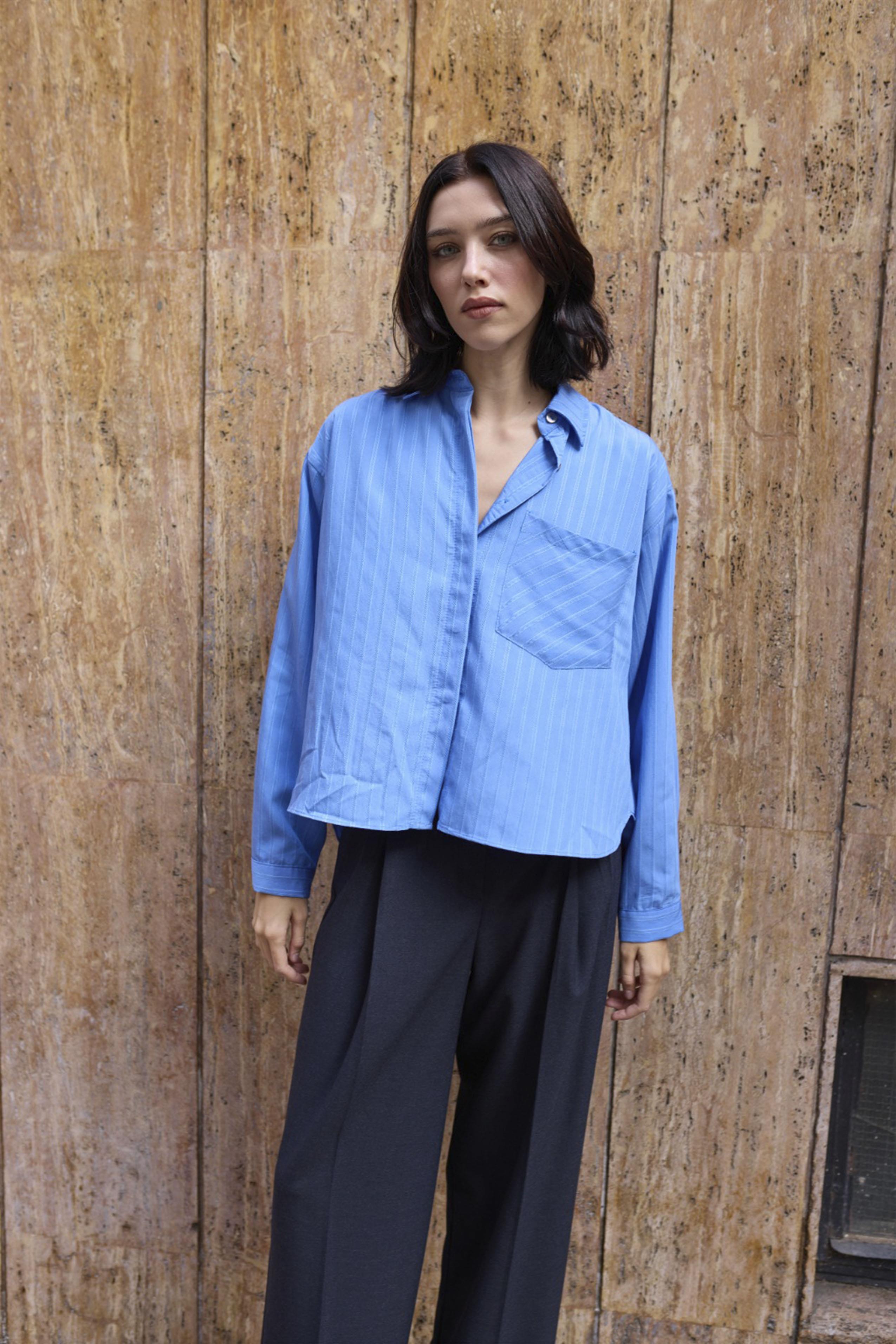 4997 OVERSIZE GÖMLEK MAVİ-AÇIK MAVİ