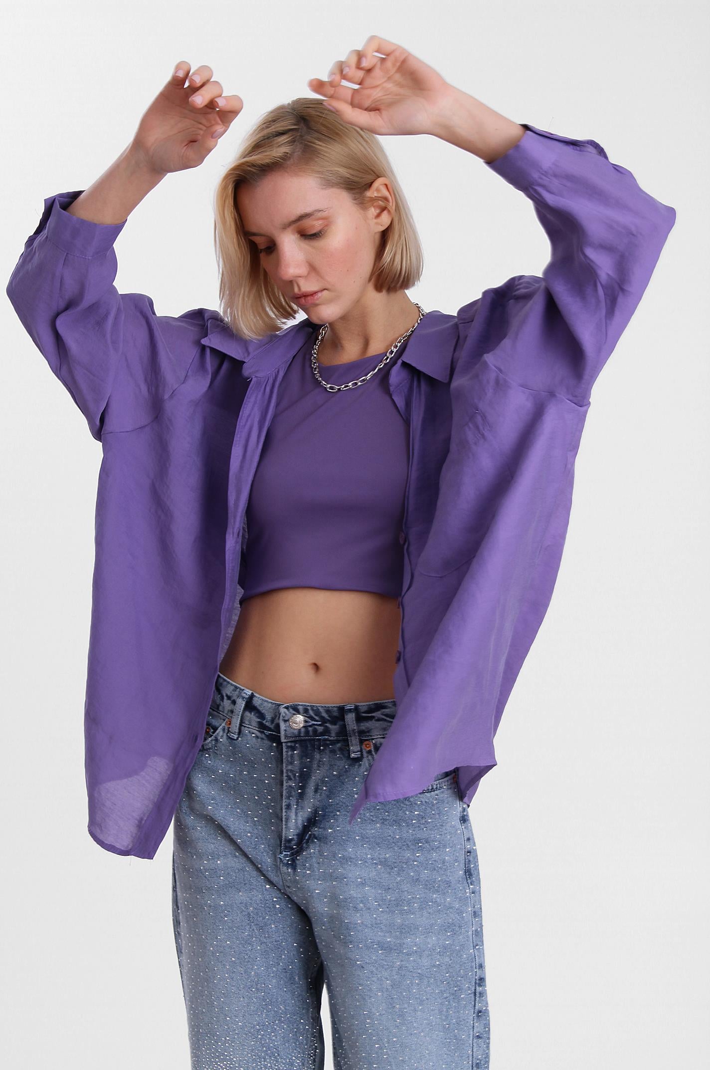 4612 DÜŞÜK OMUZLU OVERSİZE GÖMLEK MOR