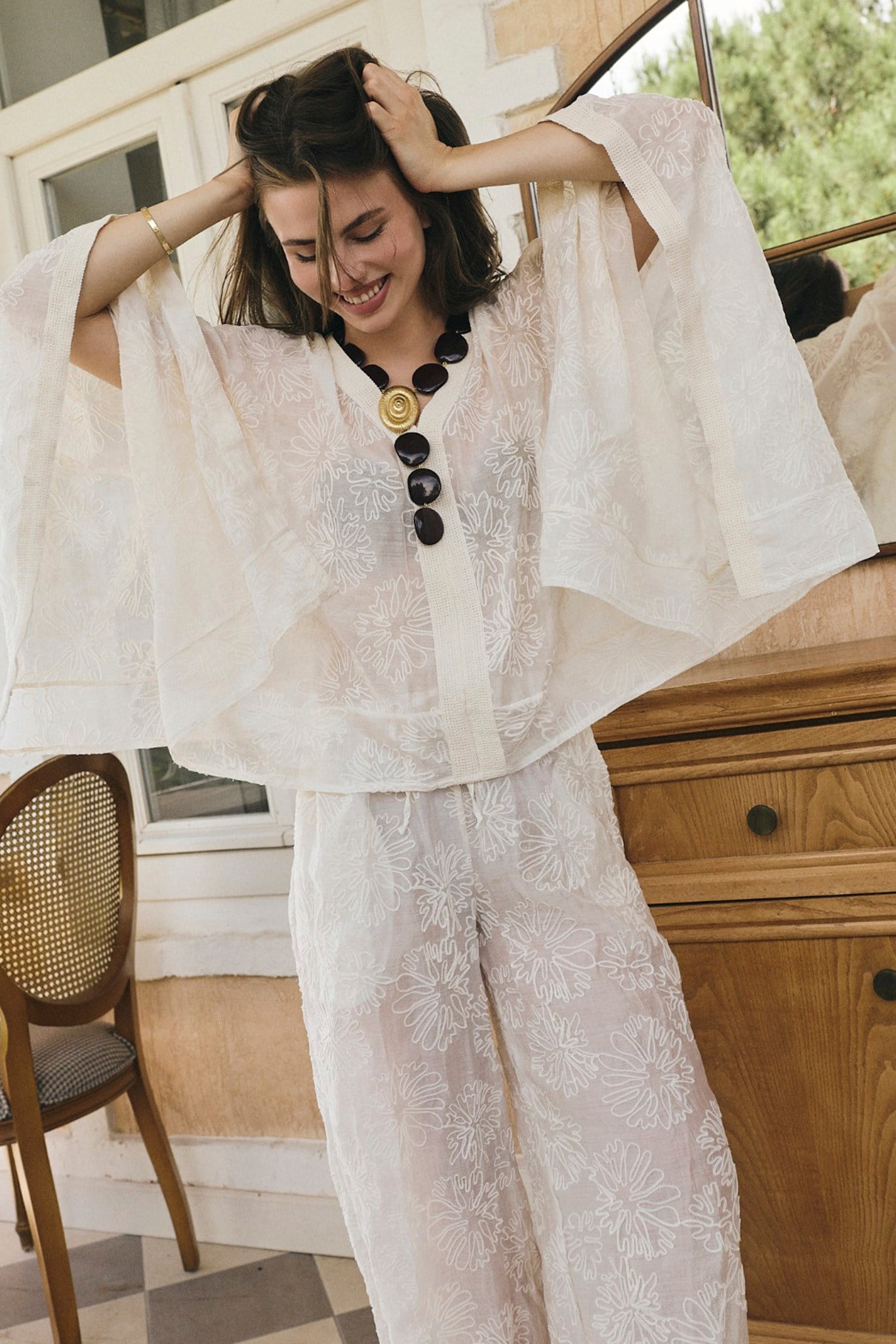 51412 NAKIŞ İŞLEMELİ PANTOLON OFF WHITE