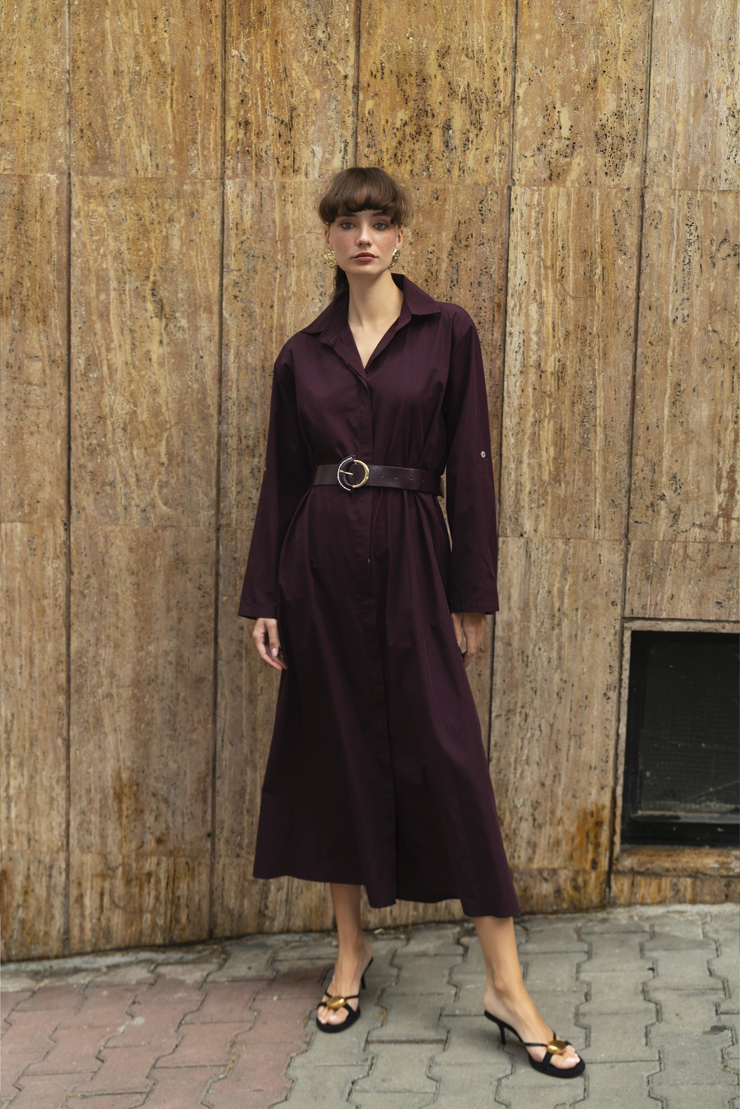 3350 KEMERLİ ELBİSE (3270) MÜRDÜM