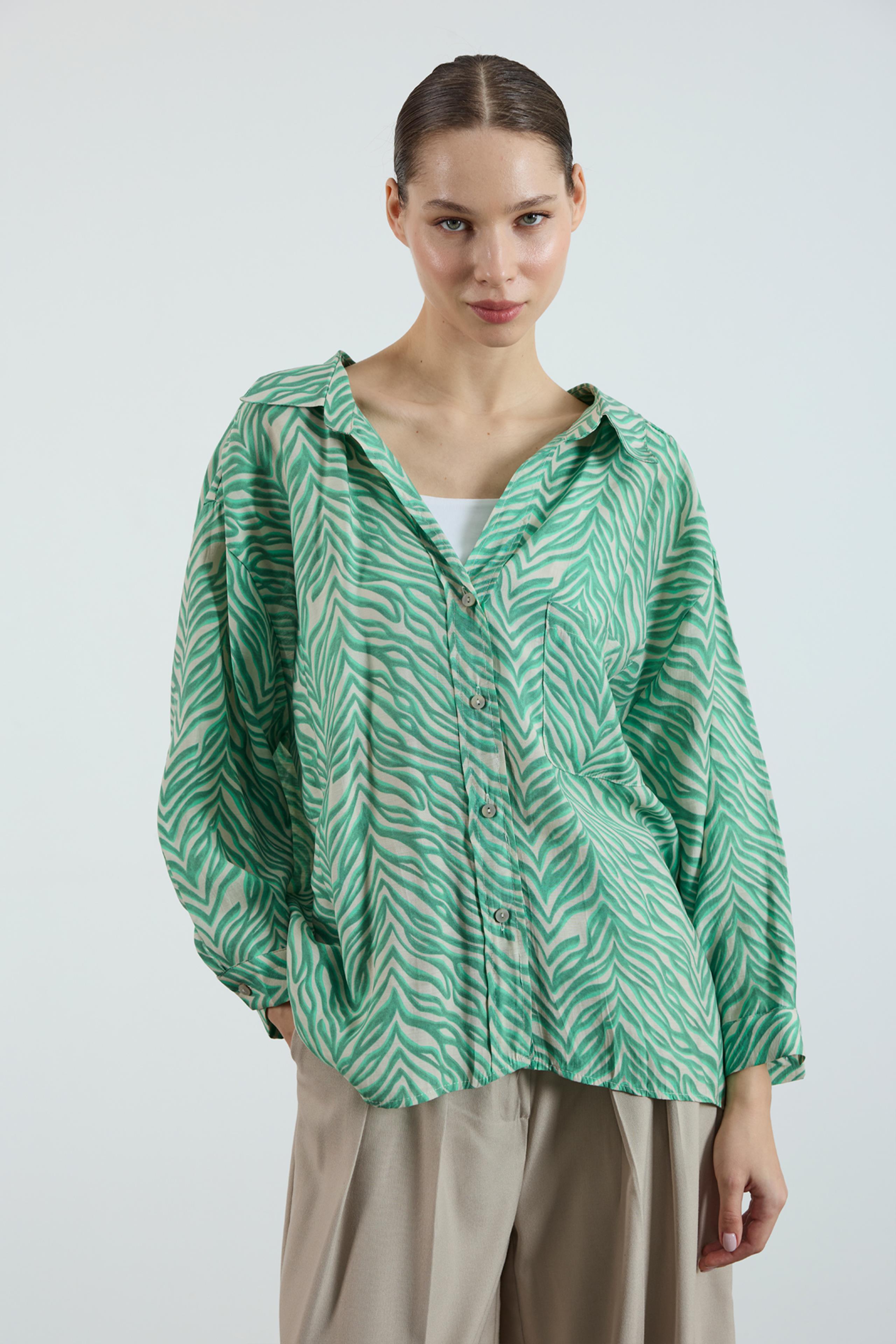 4960 DESENLİ OVERSIZE GÖMLEK ZÜMRÜT