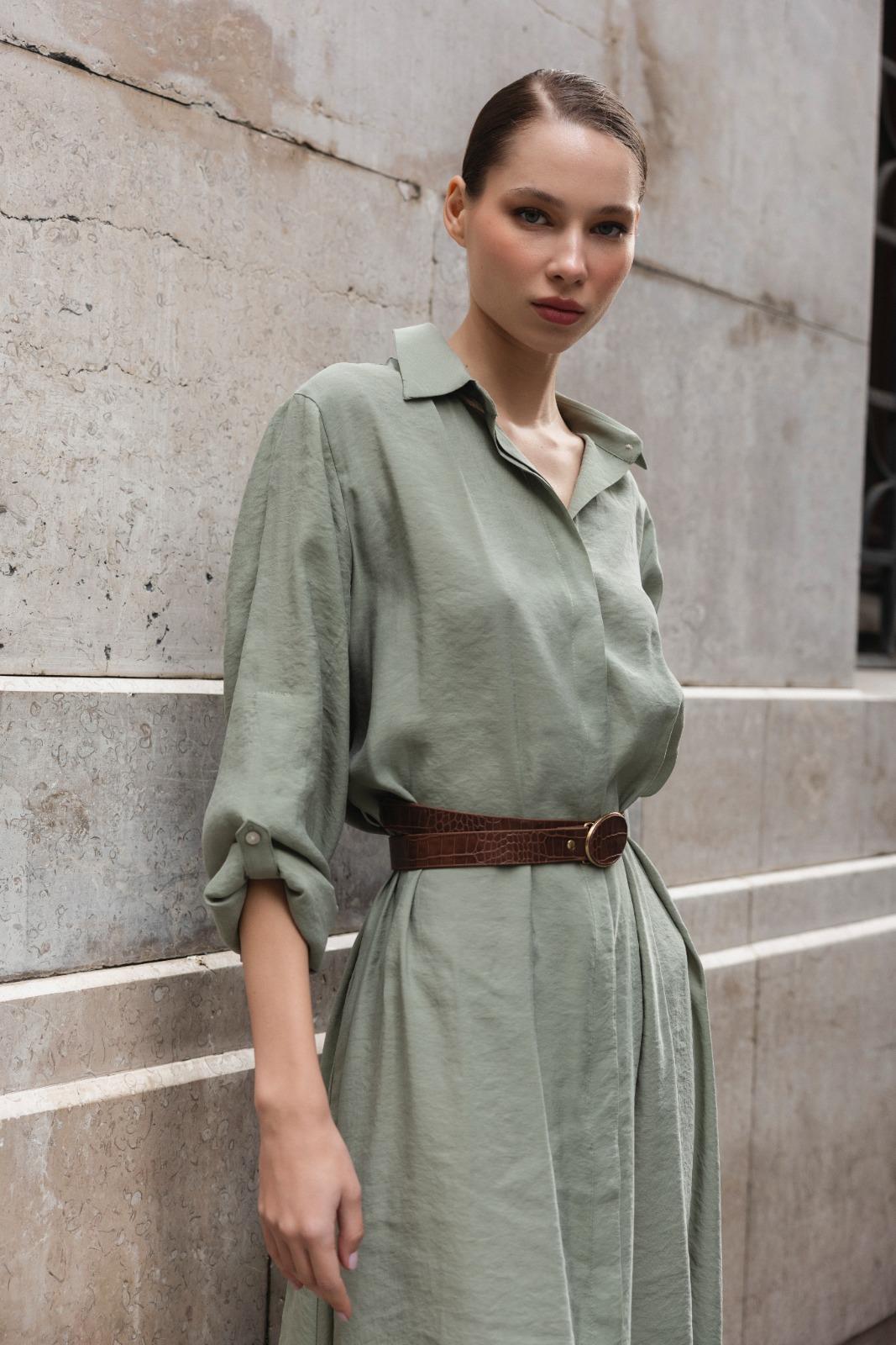 3270 GÖMLEK ELBİSE ÇAĞLA YEŞİL