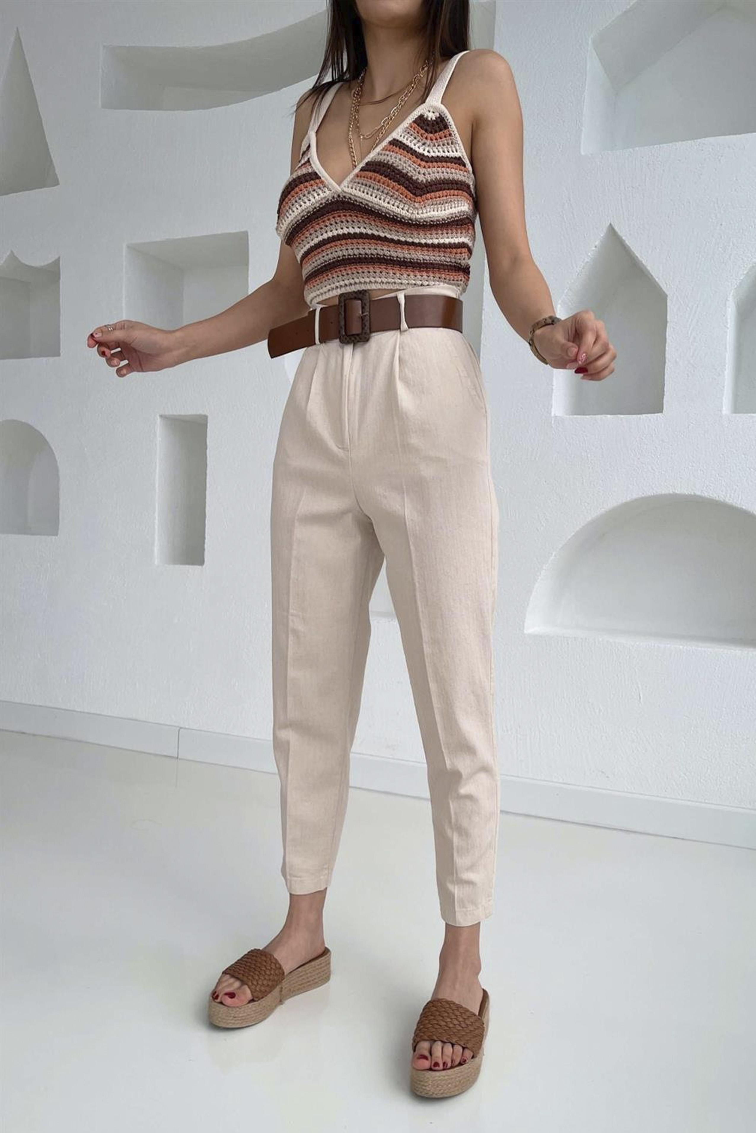 50571 SKNY GABARDİN PANTOLON TAŞ
