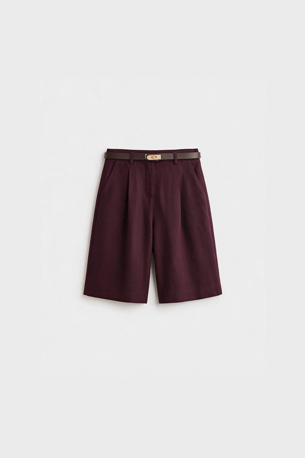 51418 KEMERLİ TEK PİLELİ ŞORT BORDO